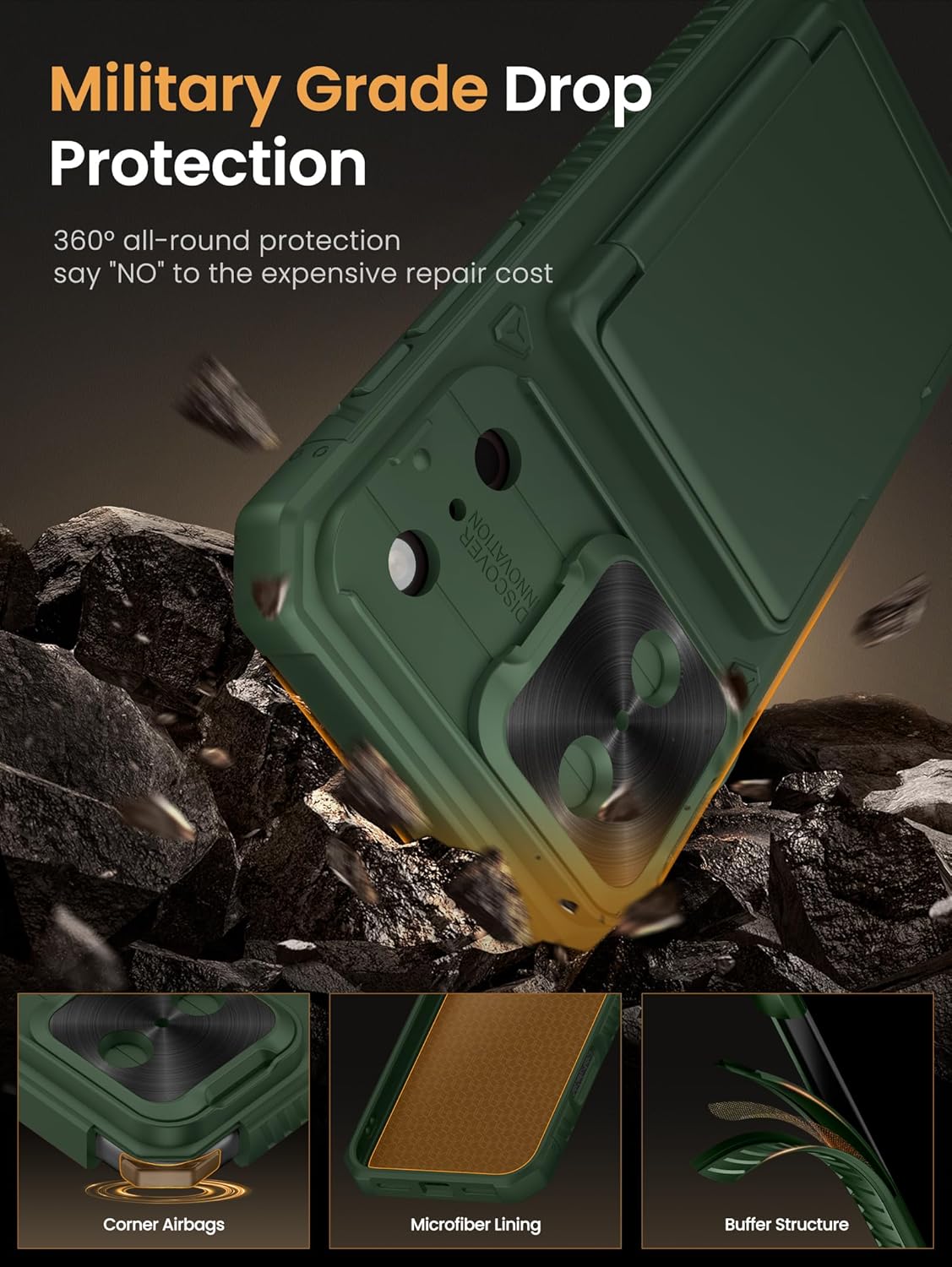 Vihibii for iPhone 17 Pro Case Wallet with Card Holder (4 Cards) [RFID Blocking] & Slide Camera Cover, Military Grade Drop Protection, Rugged Hard Back & Silicone Edge Phone Case 6.3 5G 2025, Black