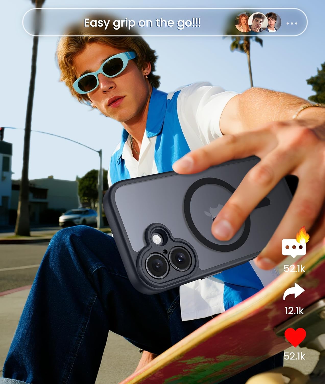 FNTCASE for iPhone 12 Phone Case: for iPhone 12 Pro Magnetic Matte Textured Military Grade Drop Protection Translucent Cell Cover - Slim Durable Shockproof Protective Bumper