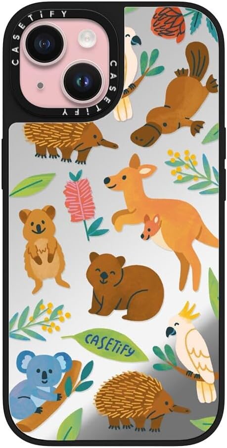 CASETiFY Mirror Case for iPhone 16 [Reflective / 4.9ft Drop Protection/Compatible with Magsafe] - Melbourne Stickers - Silver On Black