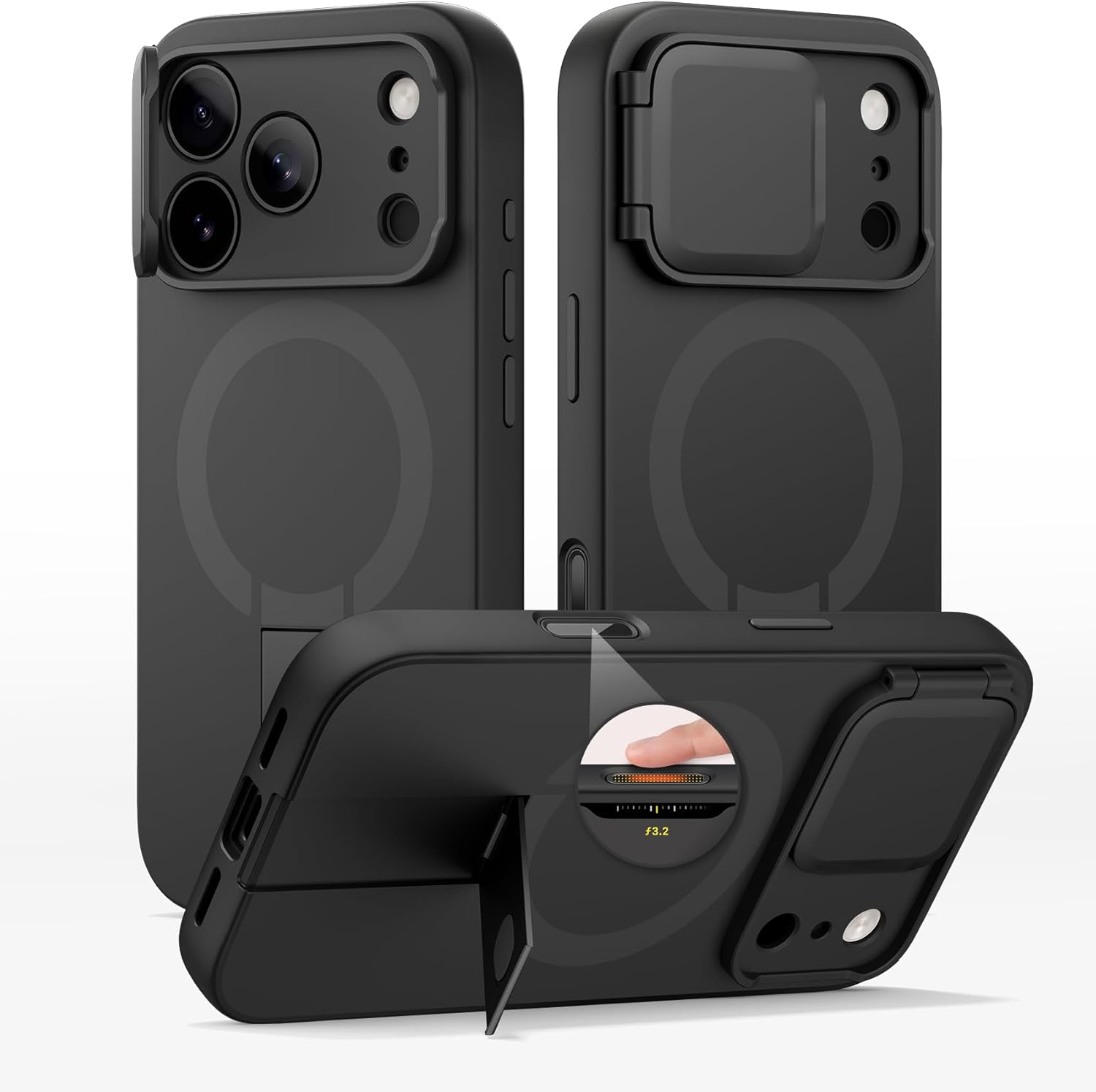 SURITCH for iPhone 12/12 Pro Case with Magnetic Camera Slide Cover and Adjustable Kickstand, Compatible with MagSafe, Shockproof Bumper Case Slim Protective Cover for iPhone 12/12 Pro 6.1 Inch, Black