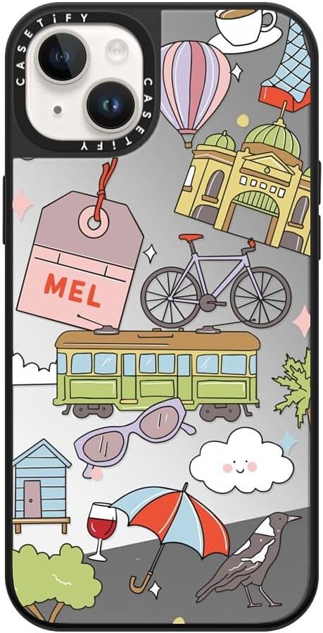 CASETiFY Mirror Case for iPhone 16 [Reflective / 4.9ft Drop Protection/Compatible with Magsafe] - Melbourne Stickers - Silver On Black