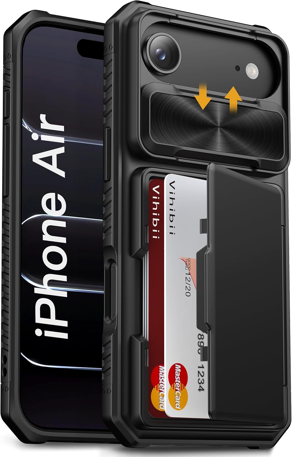 Vihibii for iPhone 17 Pro Case Wallet with Card Holder (4 Cards) [RFID Blocking] & Slide Camera Cover, Military Grade Drop Protection, Rugged Hard Back & Silicone Edge Phone Case 6.3 5G 2025, Black