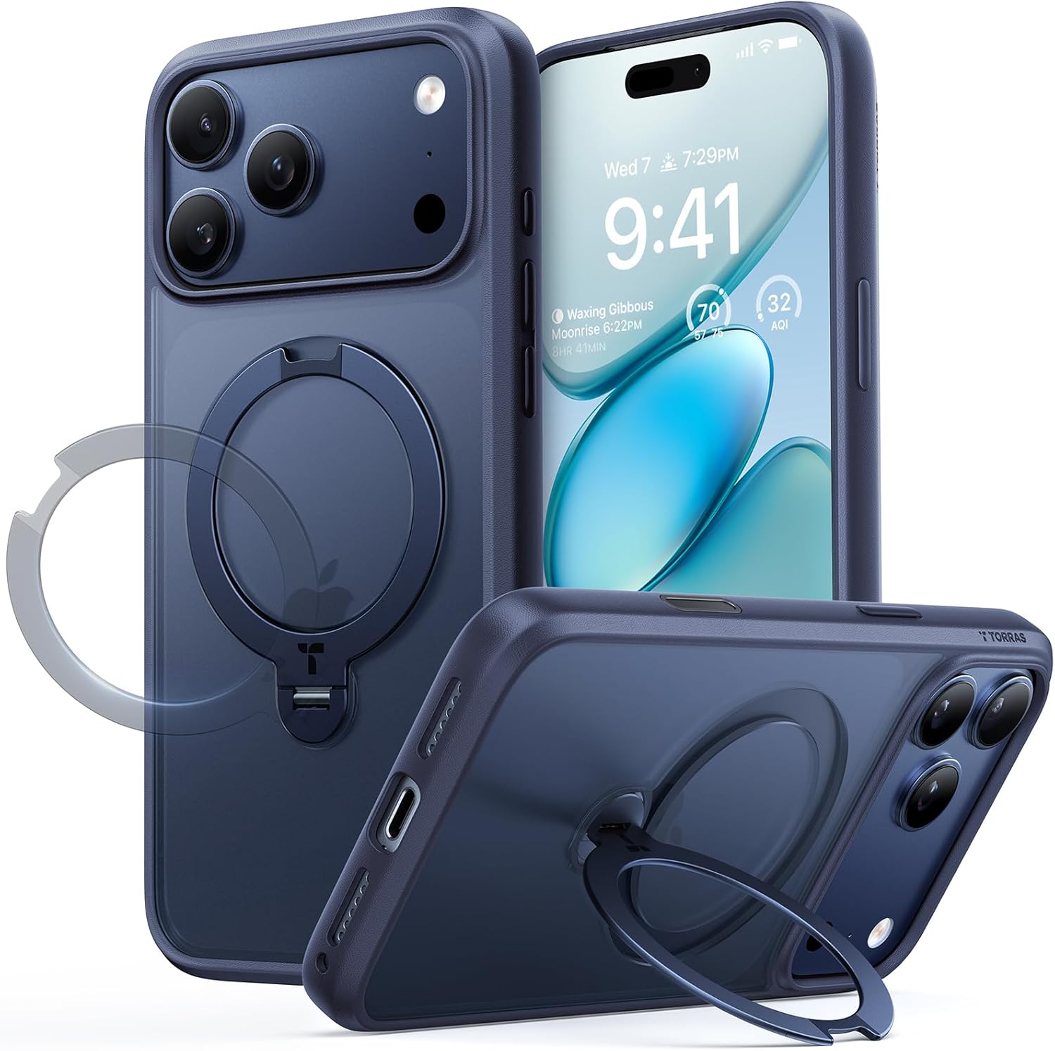 TORRAS Q3 360 Spin for iPhone 17 Pro Max Case Magnetic Stand, Compatible with Magsafe, Military Grade Protection, Camera Control, Built-in Kickstand 17 Pro Max Phone Case 6.9'', Clear