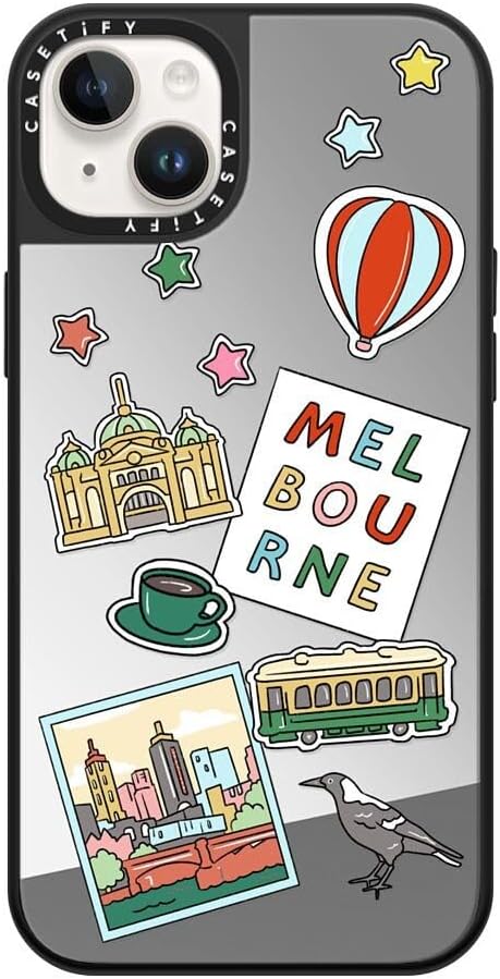CASETiFY Mirror Case for iPhone 16 [Reflective / 4.9ft Drop Protection/Compatible with Magsafe] - Melbourne Stickers - Silver On Black