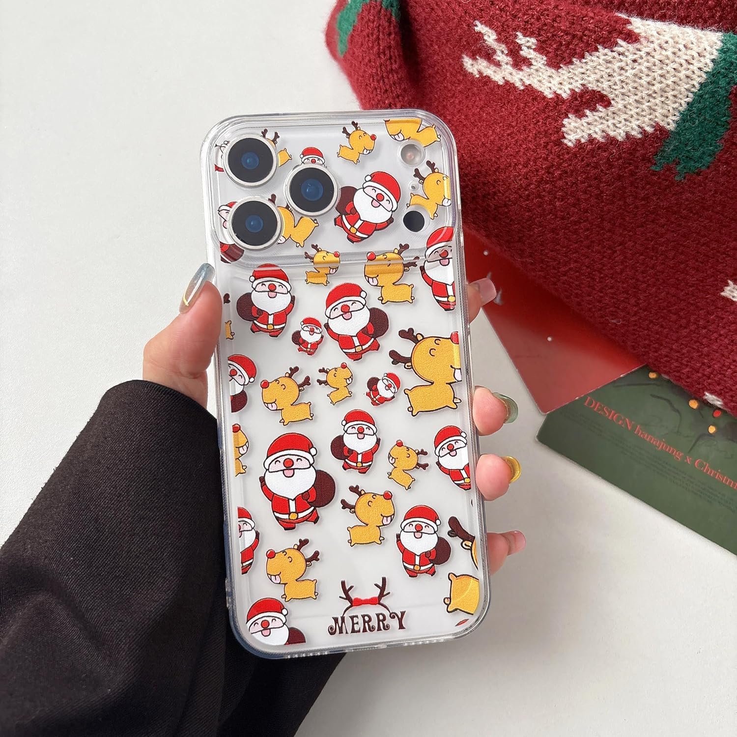 UEEBAI Christmas Phone Case for iPhone 16, Cute Merry Christmas Pattern Case Compatible with Magsafe Red Xmas Santa Tree Candy Pattern Cover for Women and Girls - Elk