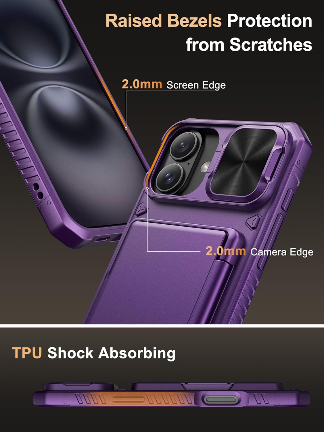 Vihibii for iPhone 17 Pro Case Wallet with Card Holder (4 Cards) [RFID Blocking] & Slide Camera Cover, Military Grade Drop Protection, Rugged Hard Back & Silicone Edge Phone Case 6.3 5G 2025, Black