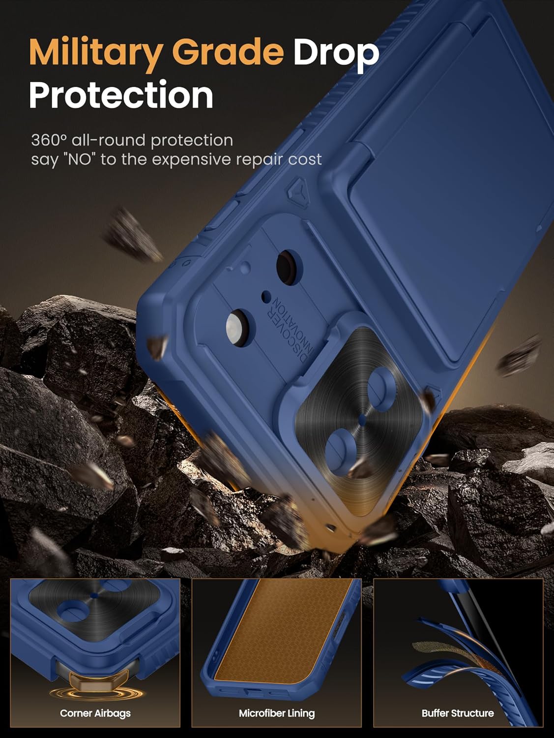 Vihibii for iPhone 17 Pro Case Wallet with Card Holder (4 Cards) [RFID Blocking] & Slide Camera Cover, Military Grade Drop Protection, Rugged Hard Back & Silicone Edge Phone Case 6.3 5G 2025, Black