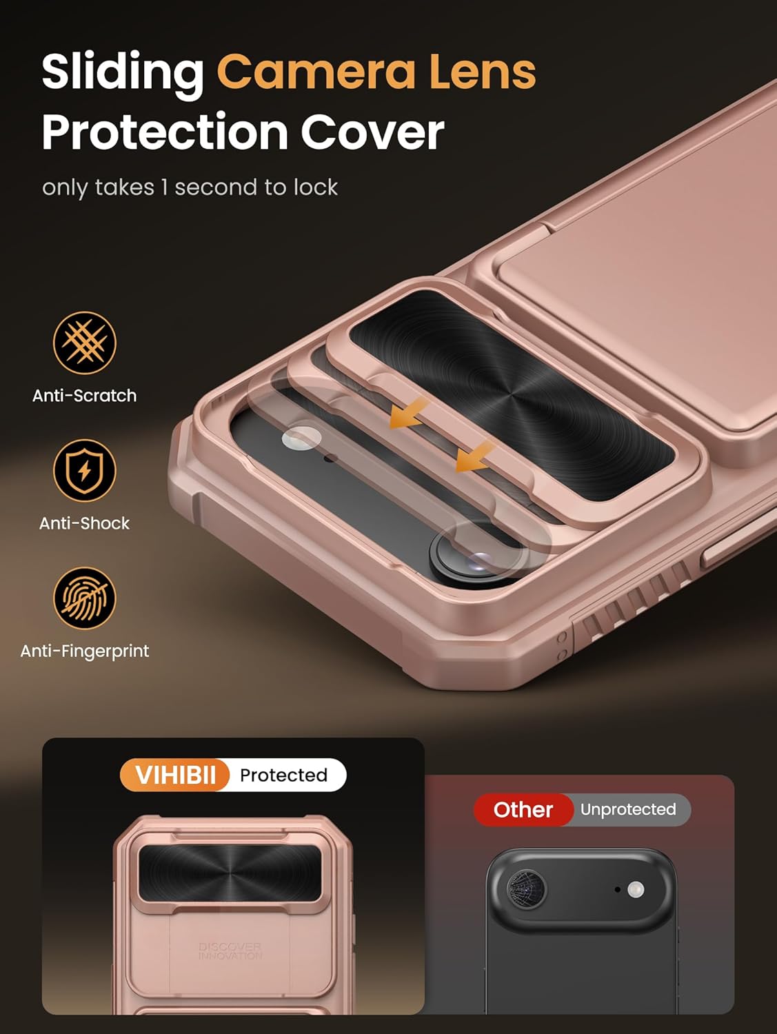 Vihibii for iPhone 17 Pro Case Wallet with Card Holder (4 Cards) [RFID Blocking] & Slide Camera Cover, Military Grade Drop Protection, Rugged Hard Back & Silicone Edge Phone Case 6.3 5G 2025, Black