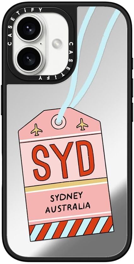 CASETiFY Mirror Case for iPhone 16 [Reflective / 4.9ft Drop Protection/Compatible with Magsafe] - Melbourne Stickers - Silver On Black
