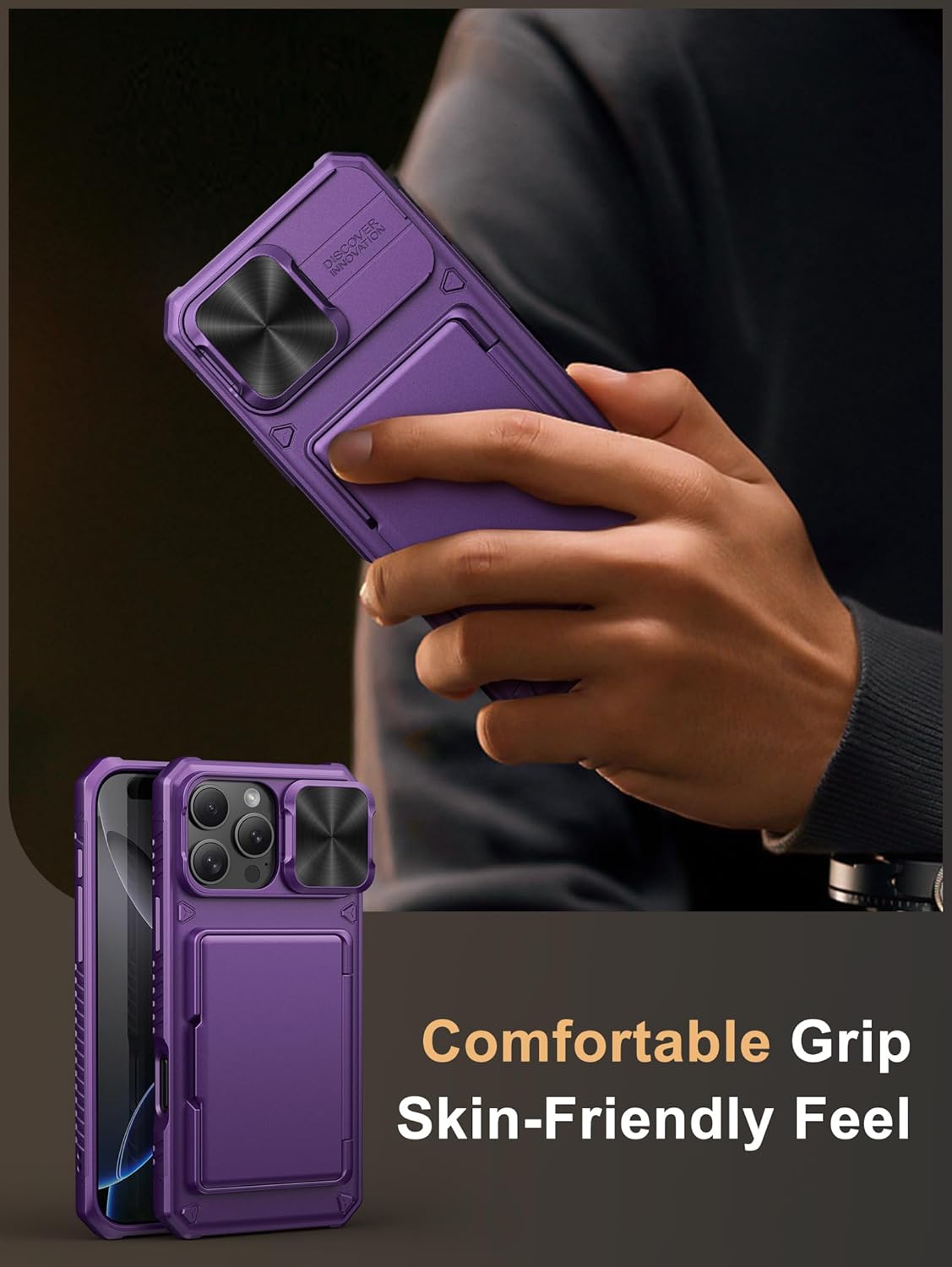 Vihibii for iPhone 17 Pro Case Wallet with Card Holder (4 Cards) [RFID Blocking] & Slide Camera Cover, Military Grade Drop Protection, Rugged Hard Back & Silicone Edge Phone Case 6.3 5G 2025, Black