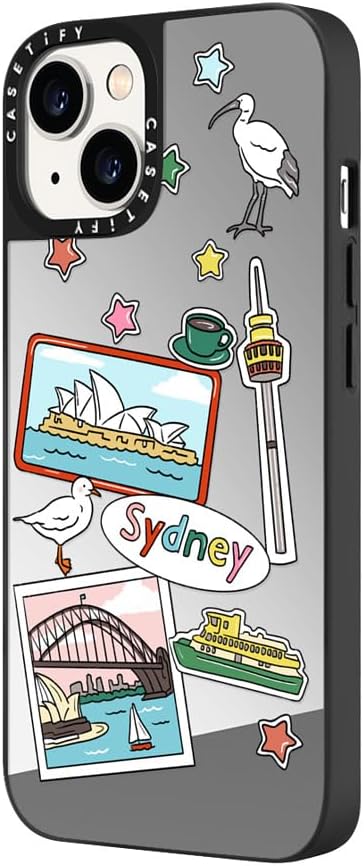 CASETiFY Mirror Case for iPhone 16 [Reflective / 4.9ft Drop Protection/Compatible with Magsafe] - Melbourne Stickers - Silver On Black