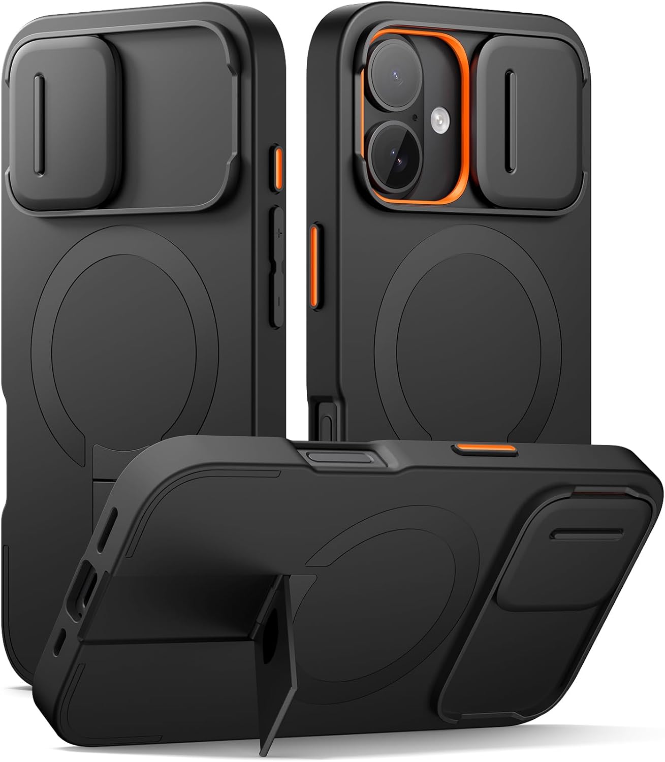 SURITCH for iPhone 12/12 Pro Case with Magnetic Camera Slide Cover and Adjustable Kickstand, Compatible with MagSafe, Shockproof Bumper Case Slim Protective Cover for iPhone 12/12 Pro 6.1 Inch, Black