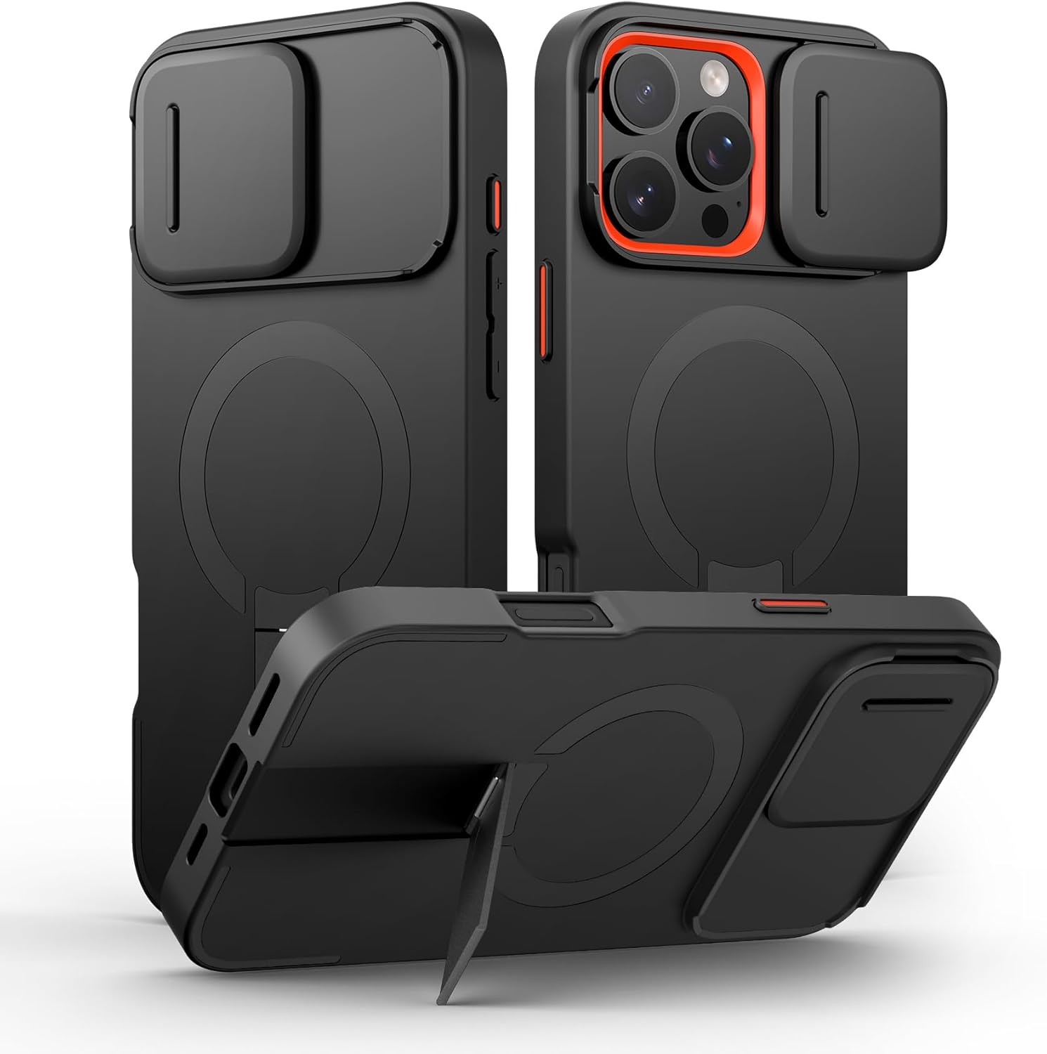 SURITCH for iPhone 12/12 Pro Case with Magnetic Camera Slide Cover and Adjustable Kickstand, Compatible with MagSafe, Shockproof Bumper Case Slim Protective Cover for iPhone 12/12 Pro 6.1 Inch, Black