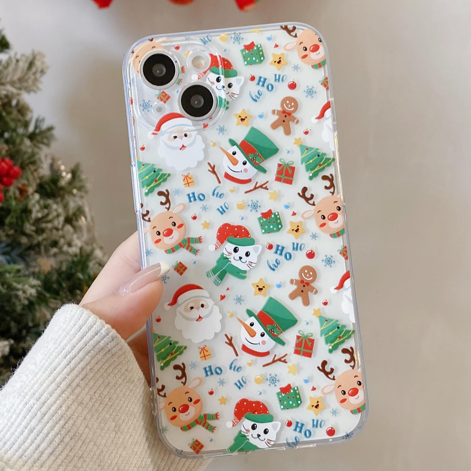 UEEBAI Christmas Phone Case for iPhone 16, Cute Merry Christmas Pattern Case Compatible with Magsafe Red Xmas Santa Tree Candy Pattern Cover for Women and Girls - Elk