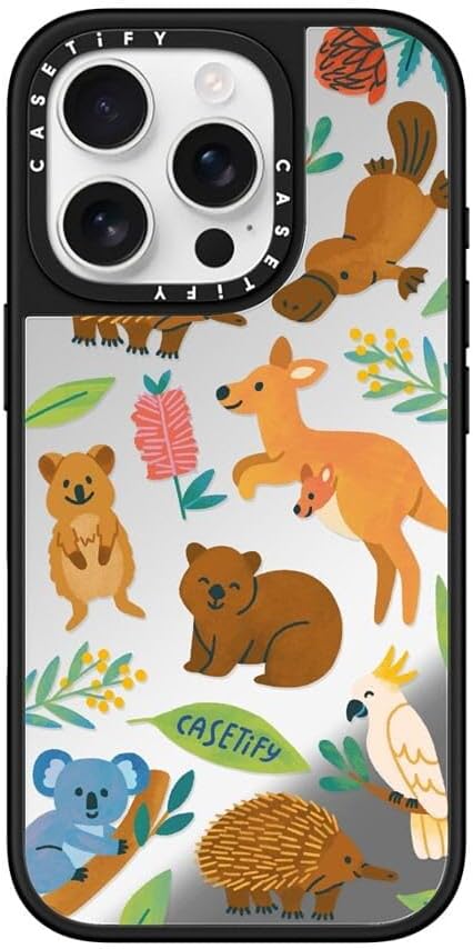 CASETiFY Mirror Case for iPhone 16 [Reflective / 4.9ft Drop Protection/Compatible with Magsafe] - Melbourne Stickers - Silver On Black