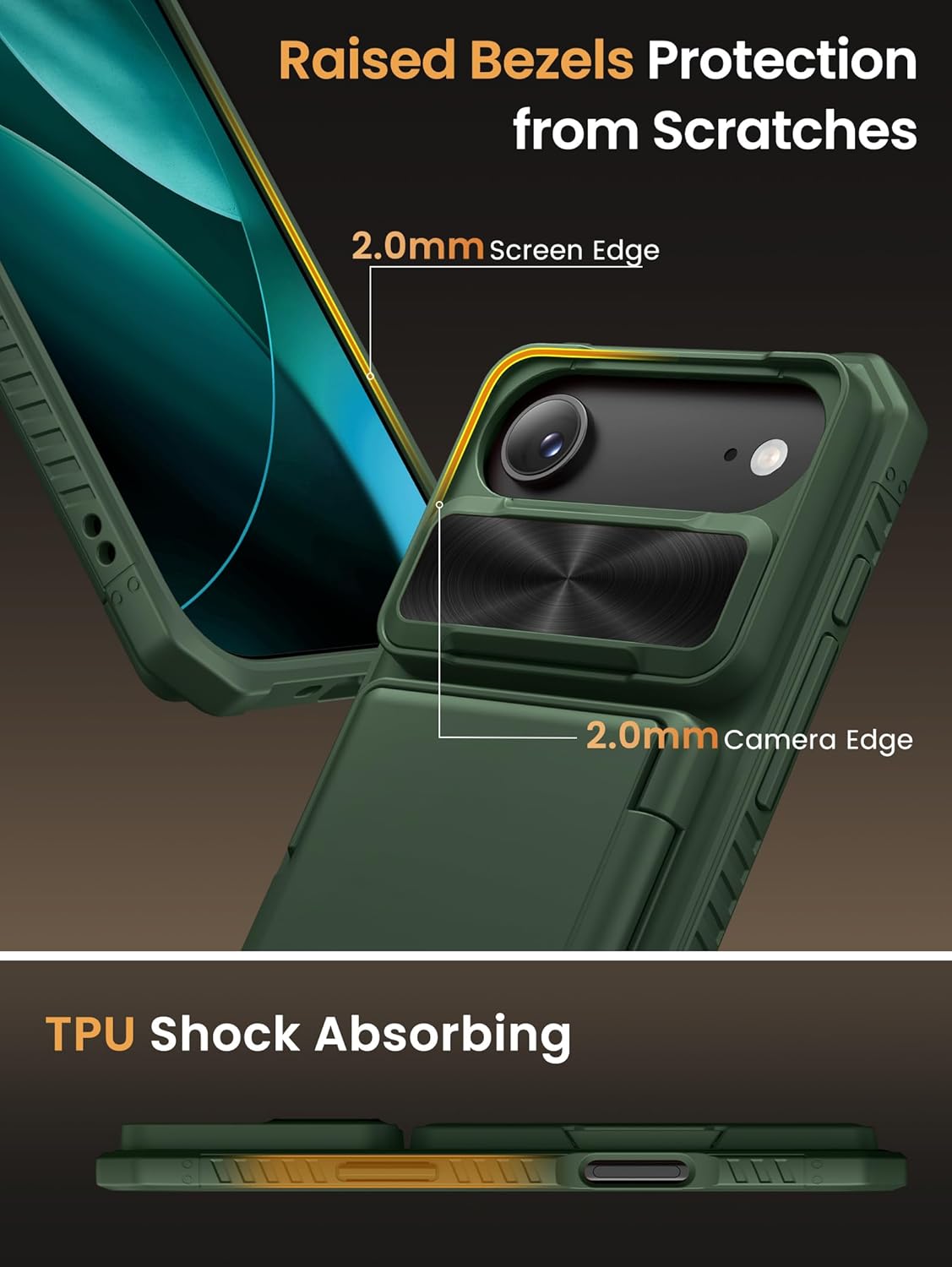 Vihibii for iPhone 17 Pro Case Wallet with Card Holder (4 Cards) [RFID Blocking] & Slide Camera Cover, Military Grade Drop Protection, Rugged Hard Back & Silicone Edge Phone Case 6.3 5G 2025, Black