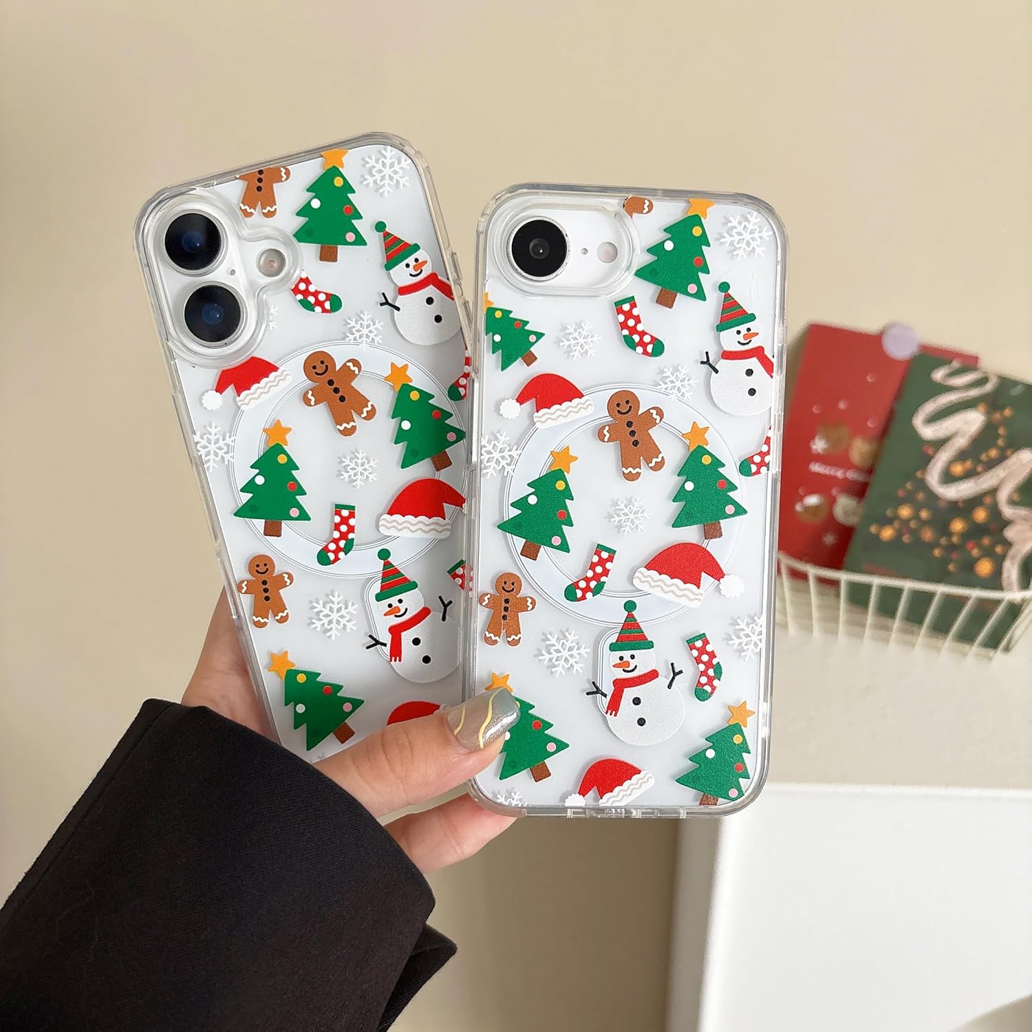 UEEBAI Christmas Phone Case for iPhone 16, Cute Merry Christmas Pattern Case Compatible with Magsafe Red Xmas Santa Tree Candy Pattern Cover for Women and Girls - Elk