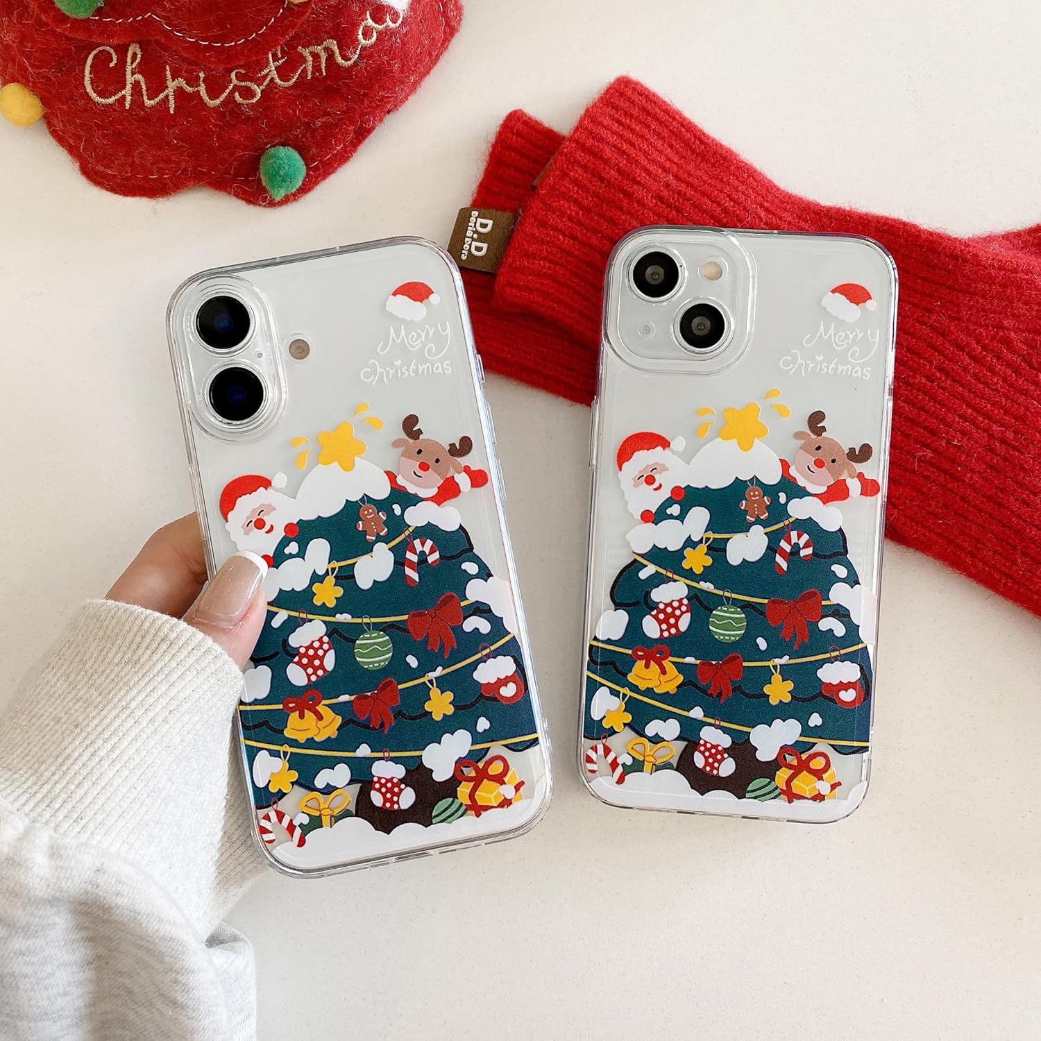 UEEBAI Christmas Phone Case for iPhone 16, Cute Merry Christmas Pattern Case Compatible with Magsafe Red Xmas Santa Tree Candy Pattern Cover for Women and Girls - Elk