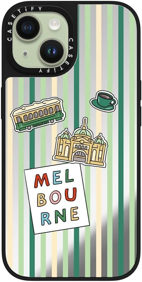 CASETiFY Mirror Case for iPhone 16 [Reflective / 4.9ft Drop Protection/Compatible with Magsafe] - Melbourne Stickers - Silver On Black
