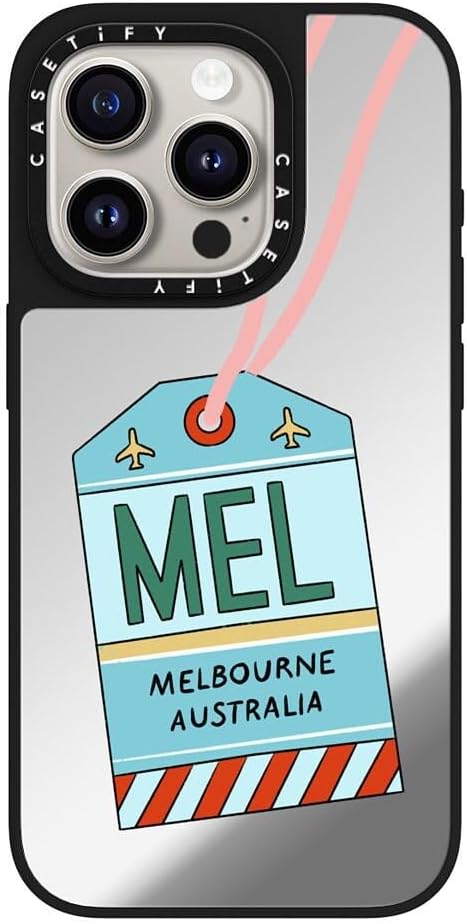 CASETiFY Mirror Case for iPhone 16 [Reflective / 4.9ft Drop Protection/Compatible with Magsafe] - Melbourne Stickers - Silver On Black