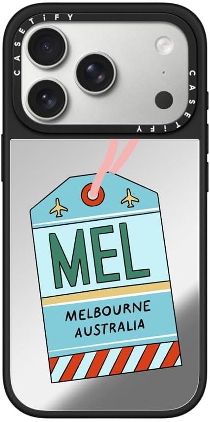 CASETiFY Mirror Case for iPhone 16 [Reflective / 4.9ft Drop Protection/Compatible with Magsafe] - Melbourne Stickers - Silver On Black