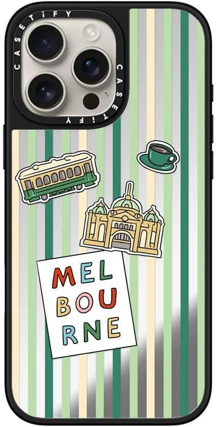 CASETiFY Mirror Case for iPhone 16 [Reflective / 4.9ft Drop Protection/Compatible with Magsafe] - Melbourne Stickers - Silver On Black