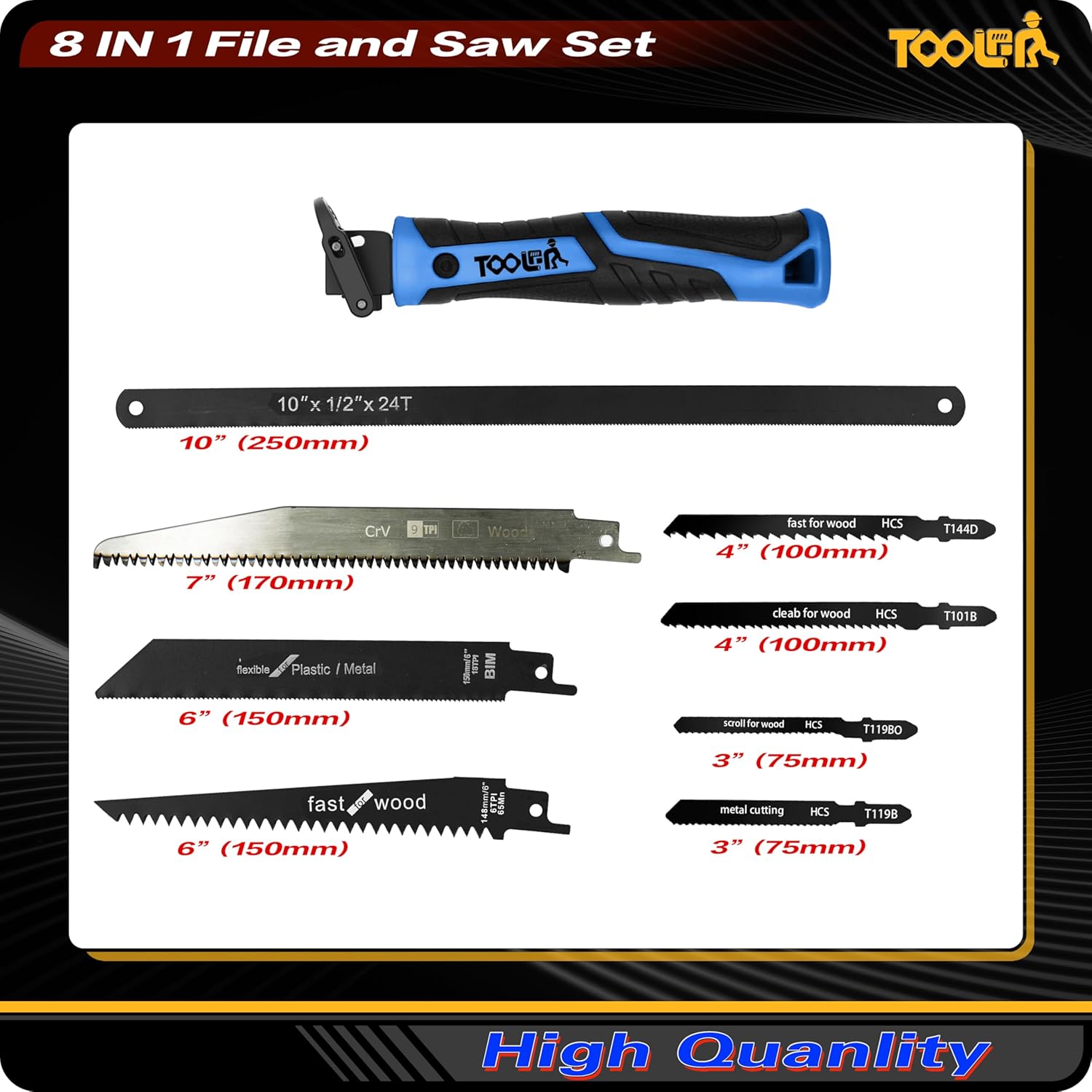 TOOLAN 8-in-1 Hand Saw: Drywall Cutter, Hacksaw, Jab Saw – Cuts Wood/Metal/Plastic/Plywood | Quick-Change Blade