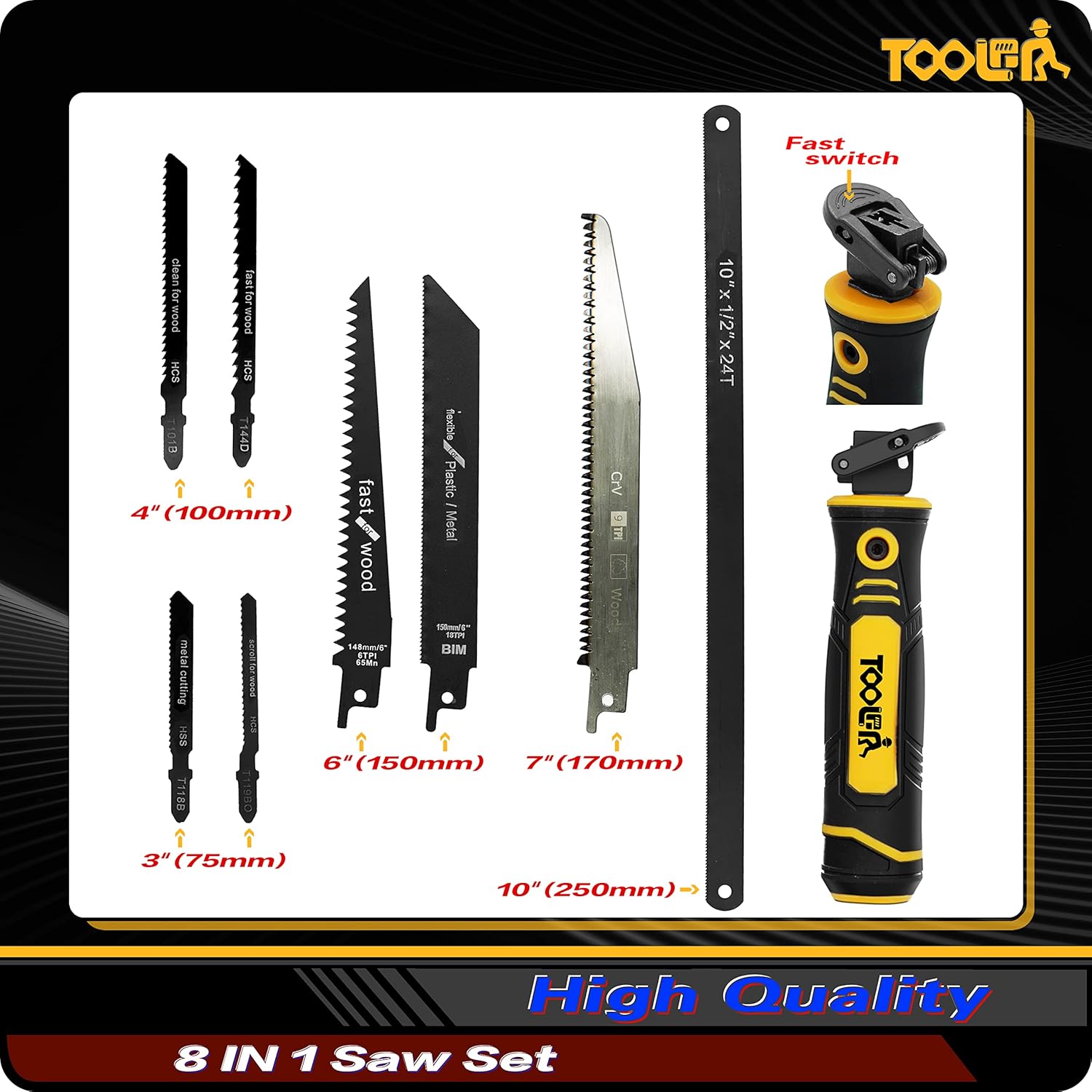 TOOLAN 8-in-1 Hand Saw: Drywall Cutter, Hacksaw, Jab Saw – Cuts Wood/Metal/Plastic/Plywood | Quick-Change Blade