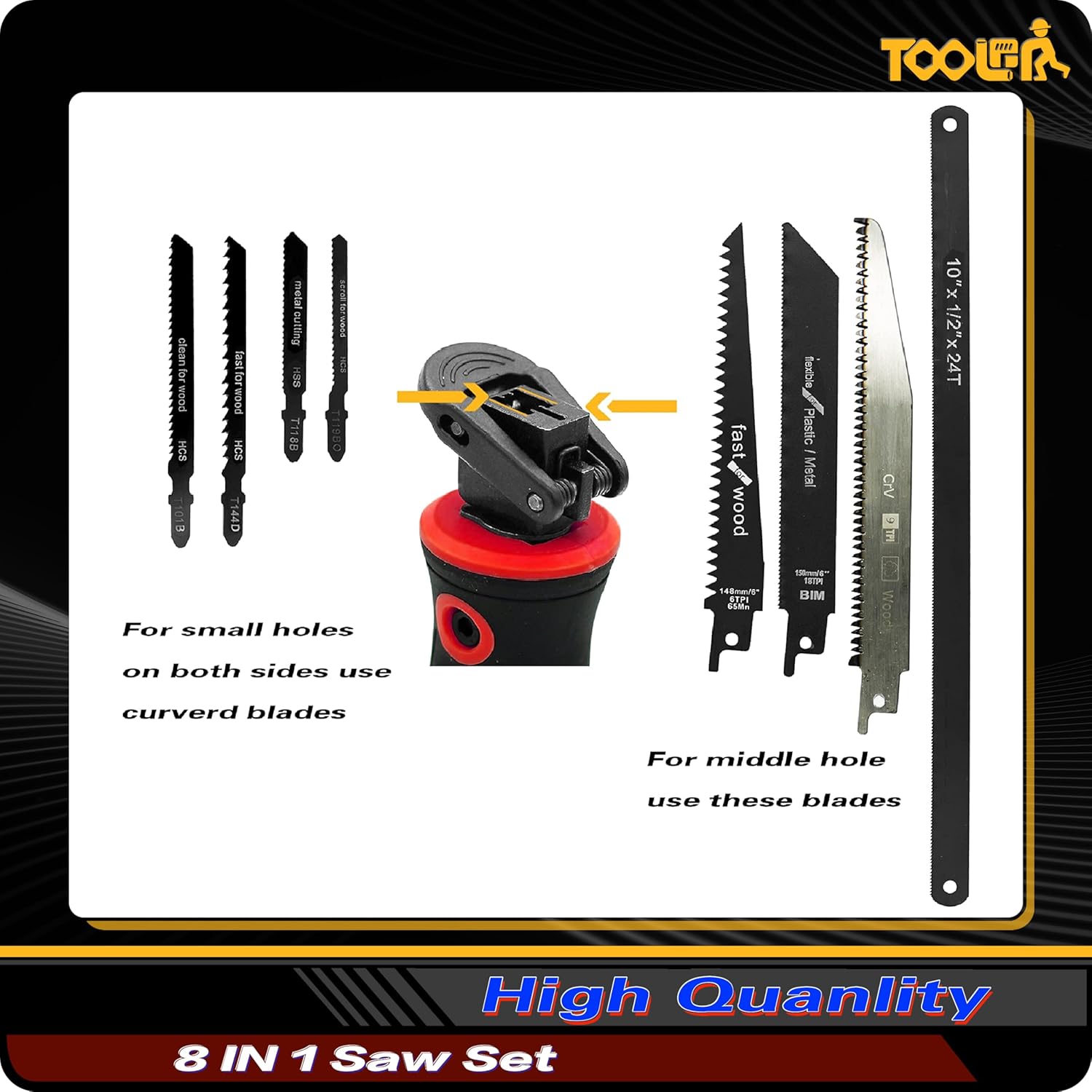 TOOLAN 8-in-1 Hand Saw: Drywall Cutter, Hacksaw, Jab Saw – Cuts Wood/Metal/Plastic/Plywood | Quick-Change Blade