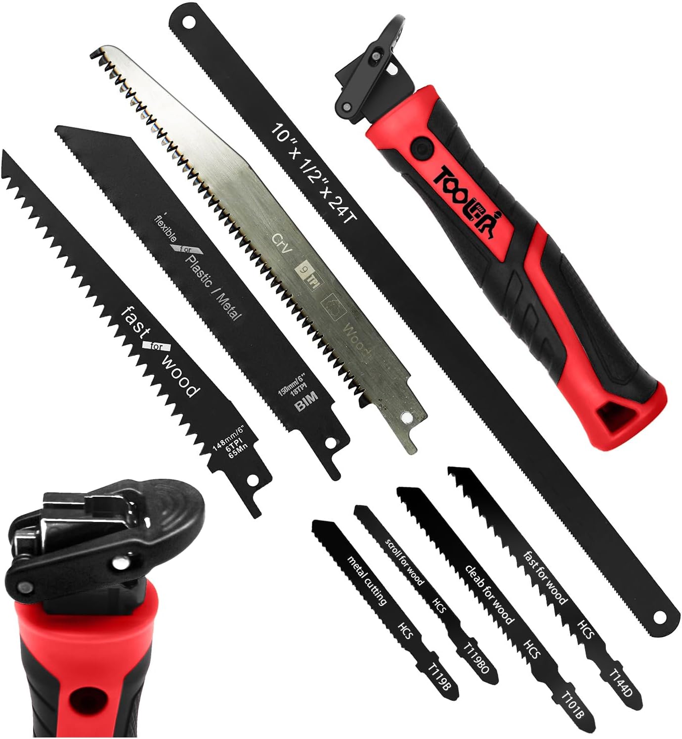 TOOLAN 8-in-1 Hand Saw: Drywall Cutter, Hacksaw, Jab Saw – Cuts Wood/Metal/Plastic/Plywood | Quick-Change Blade
