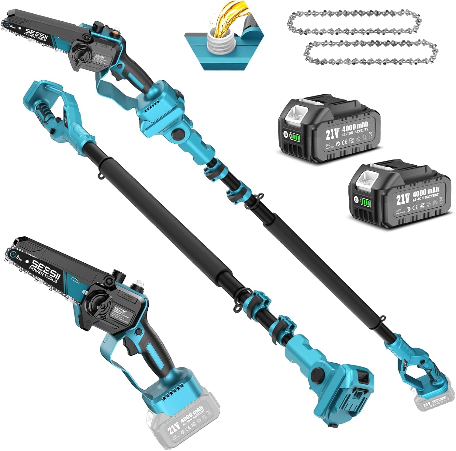 SEESII PS600: 2-in-1 Pole Saw & Mini Chainsaw – Cordless, 6