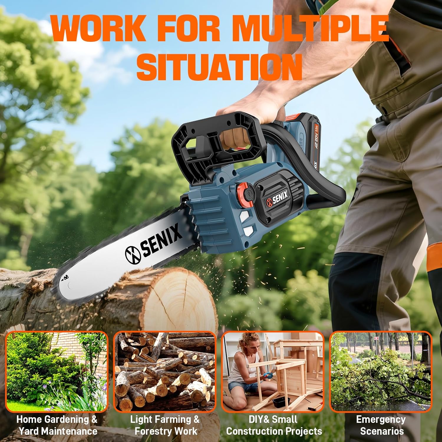 SENIX 10 X6 60V Pole Saw – 14ft Reach, Carbon Fiber, 65.5ft/s | Pruning & Trimming (CSPX6-M)