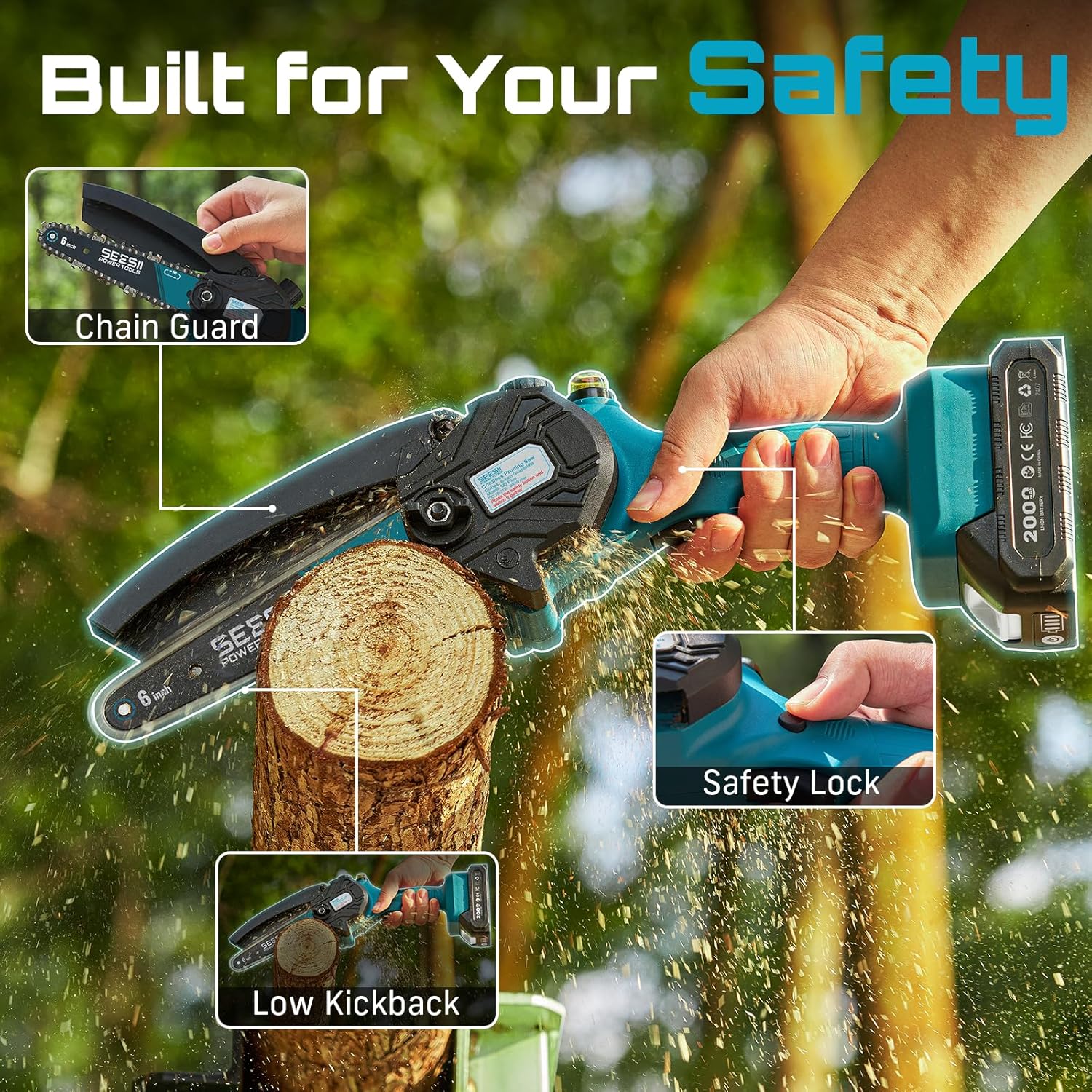 SEESII PS600: 2-in-1 Pole Saw & Mini Chainsaw – Cordless, 6