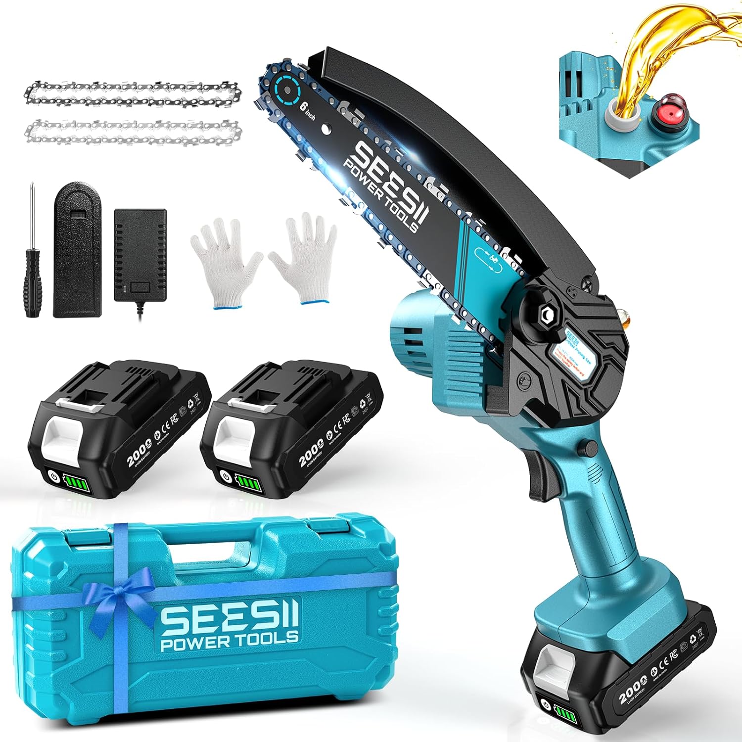 SEESII PS600: 2-in-1 Pole Saw & Mini Chainsaw – Cordless, 6