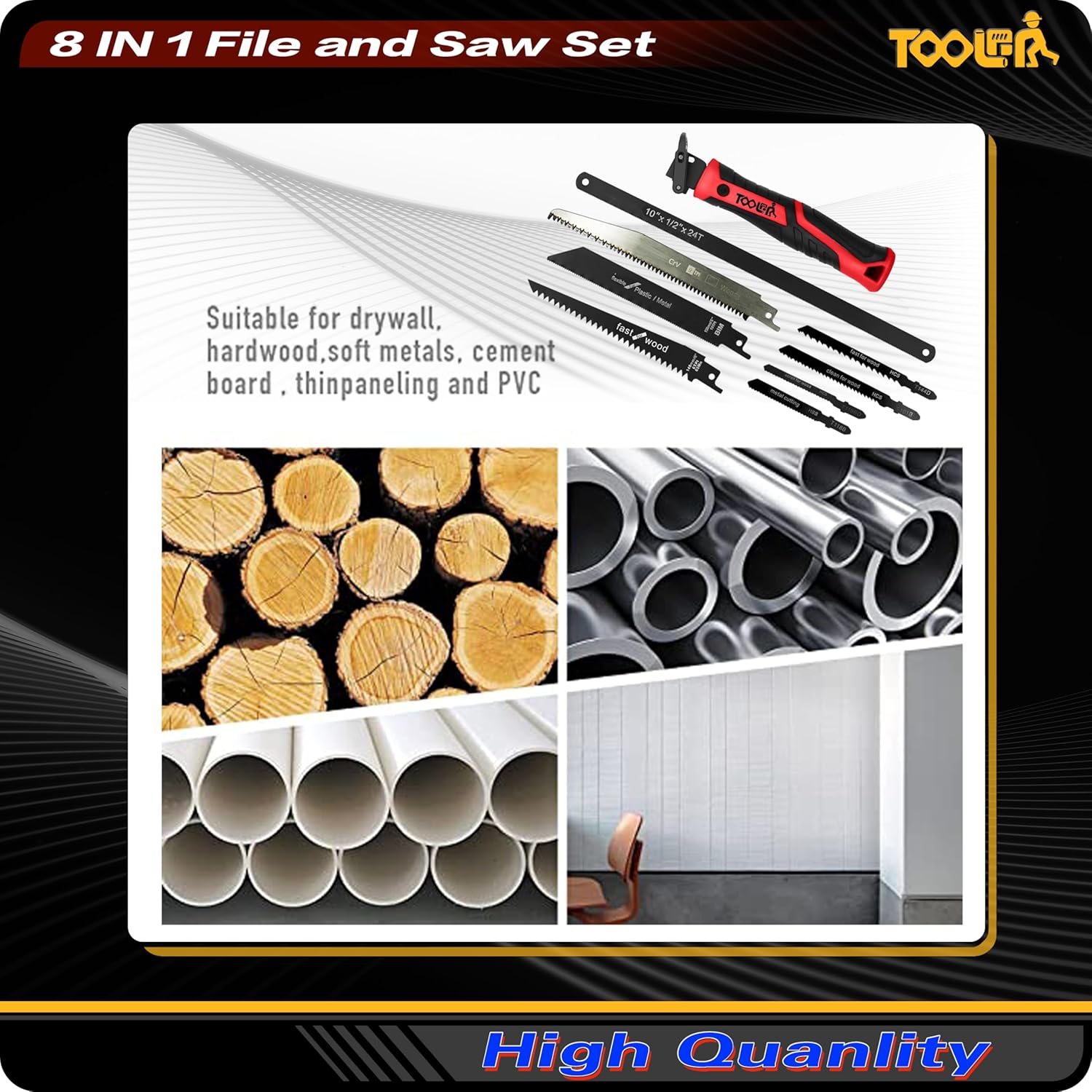 TOOLAN 8-in-1 Hand Saw: Drywall Cutter, Hacksaw, Jab Saw – Cuts Wood/Metal/Plastic/Plywood | Quick-Change Blade