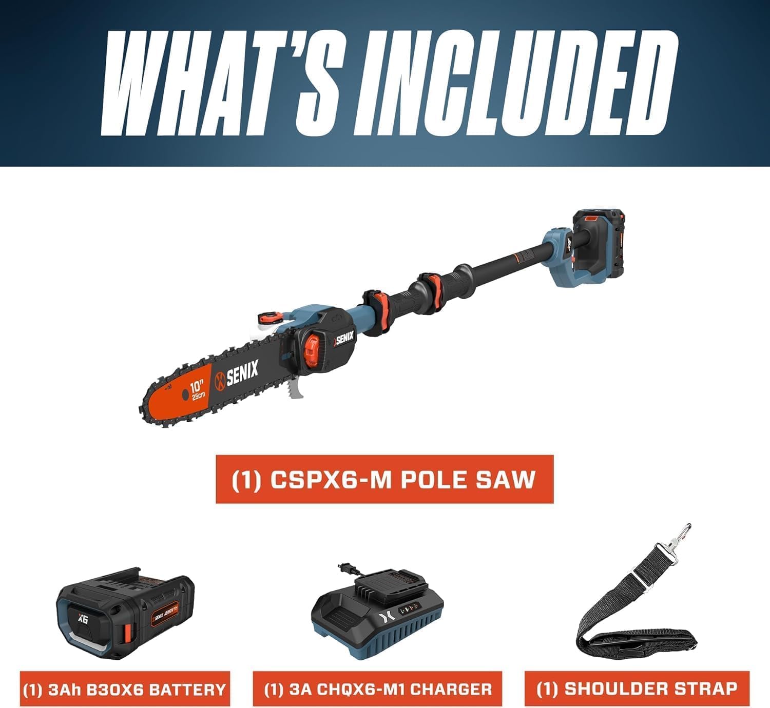 SENIX 10 X6 60V Pole Saw – 14ft Reach, Carbon Fiber, 65.5ft/s | Pruning & Trimming (CSPX6-M)