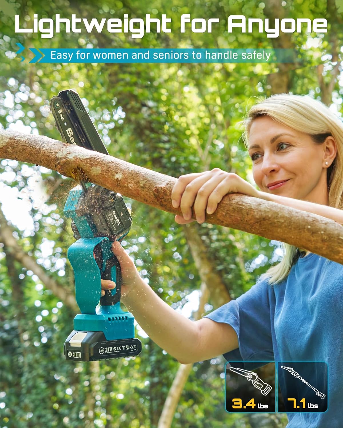SEESII PS600: 2-in-1 Pole Saw & Mini Chainsaw – Cordless, 6