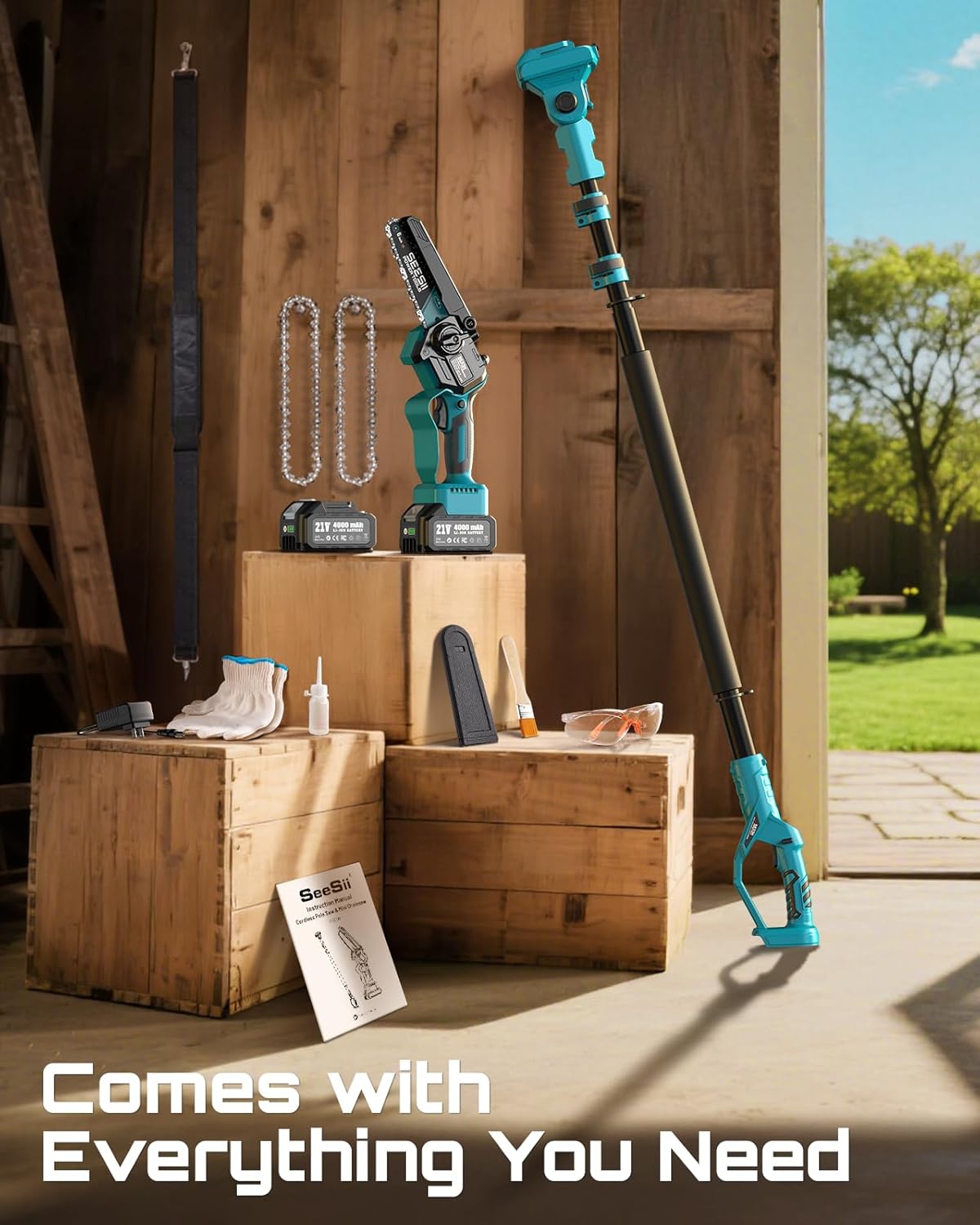 SEESII PS600: 2-in-1 Pole Saw & Mini Chainsaw – Cordless, 6