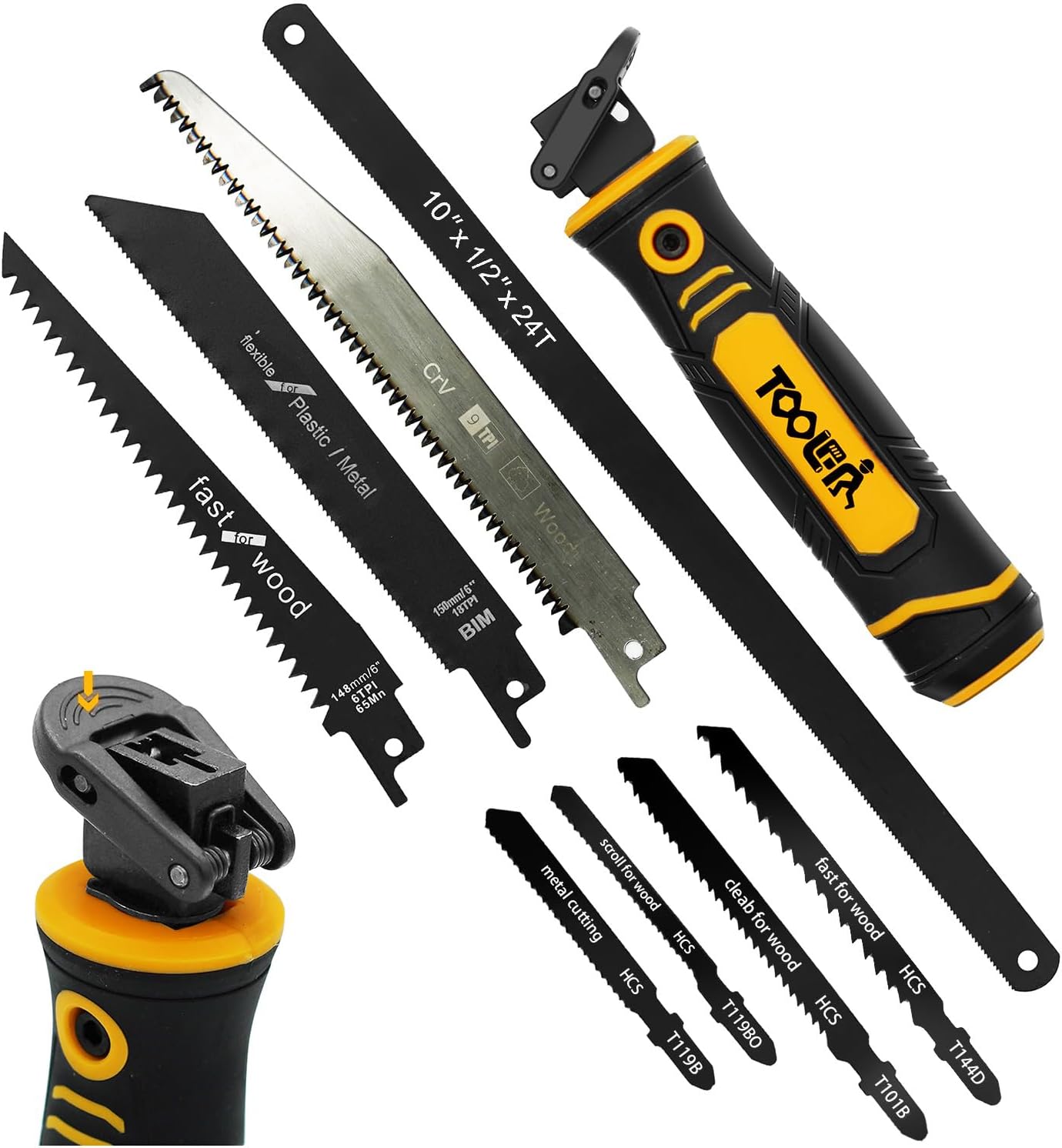 TOOLAN 8-in-1 Hand Saw: Drywall Cutter, Hacksaw, Jab Saw – Cuts Wood/Metal/Plastic/Plywood | Quick-Change Blade