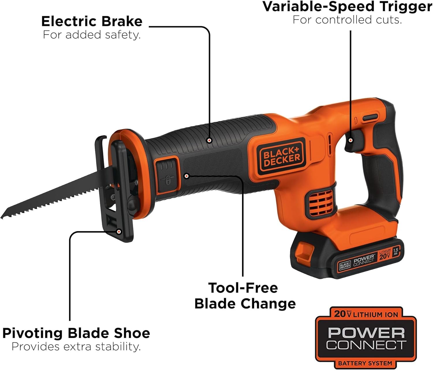 BLACK+DECKER 20V MAX* Cordless Reciprocating Saw Kit (BDCR20C)