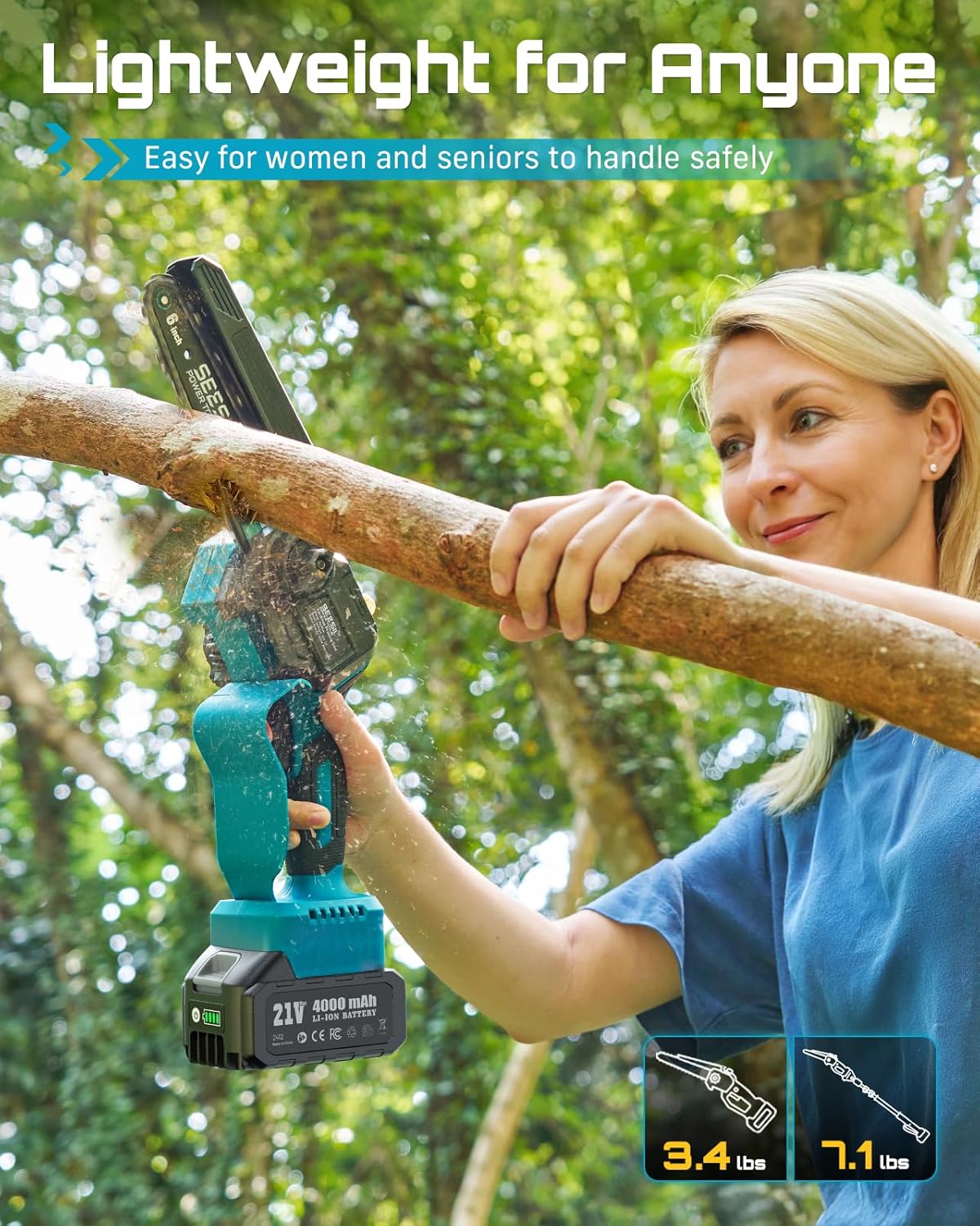 SEESII PS600: 2-in-1 Pole Saw & Mini Chainsaw – Cordless, 6