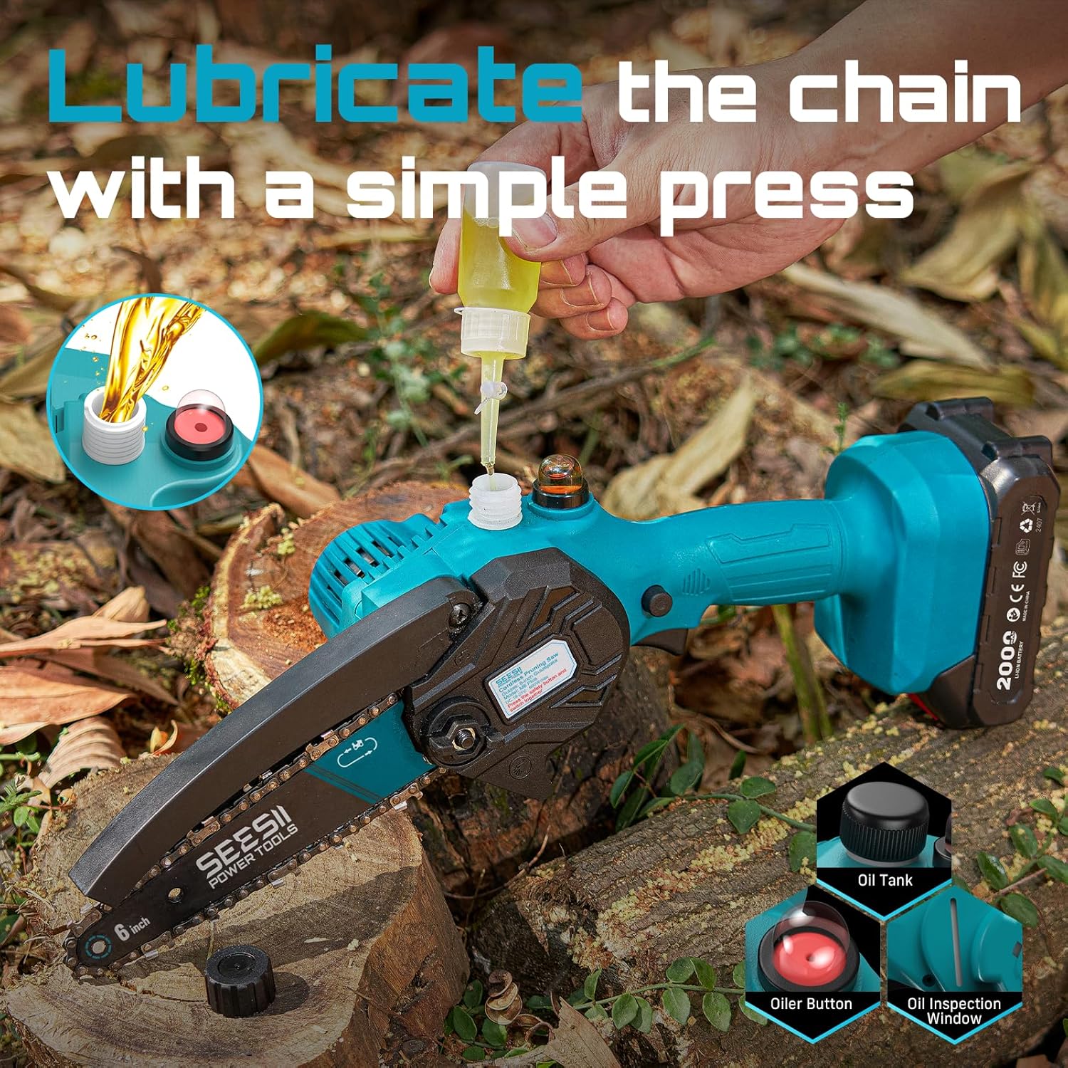 SEESII PS600: 2-in-1 Pole Saw & Mini Chainsaw – Cordless, 6