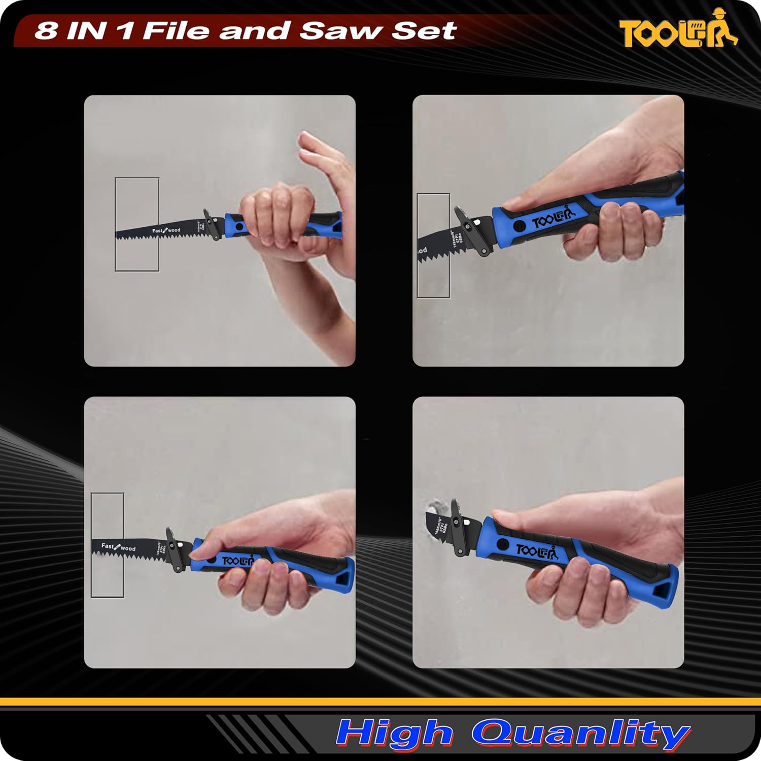 TOOLAN 8-in-1 Hand Saw: Drywall Cutter, Hacksaw, Jab Saw – Cuts Wood/Metal/Plastic/Plywood | Quick-Change Blade