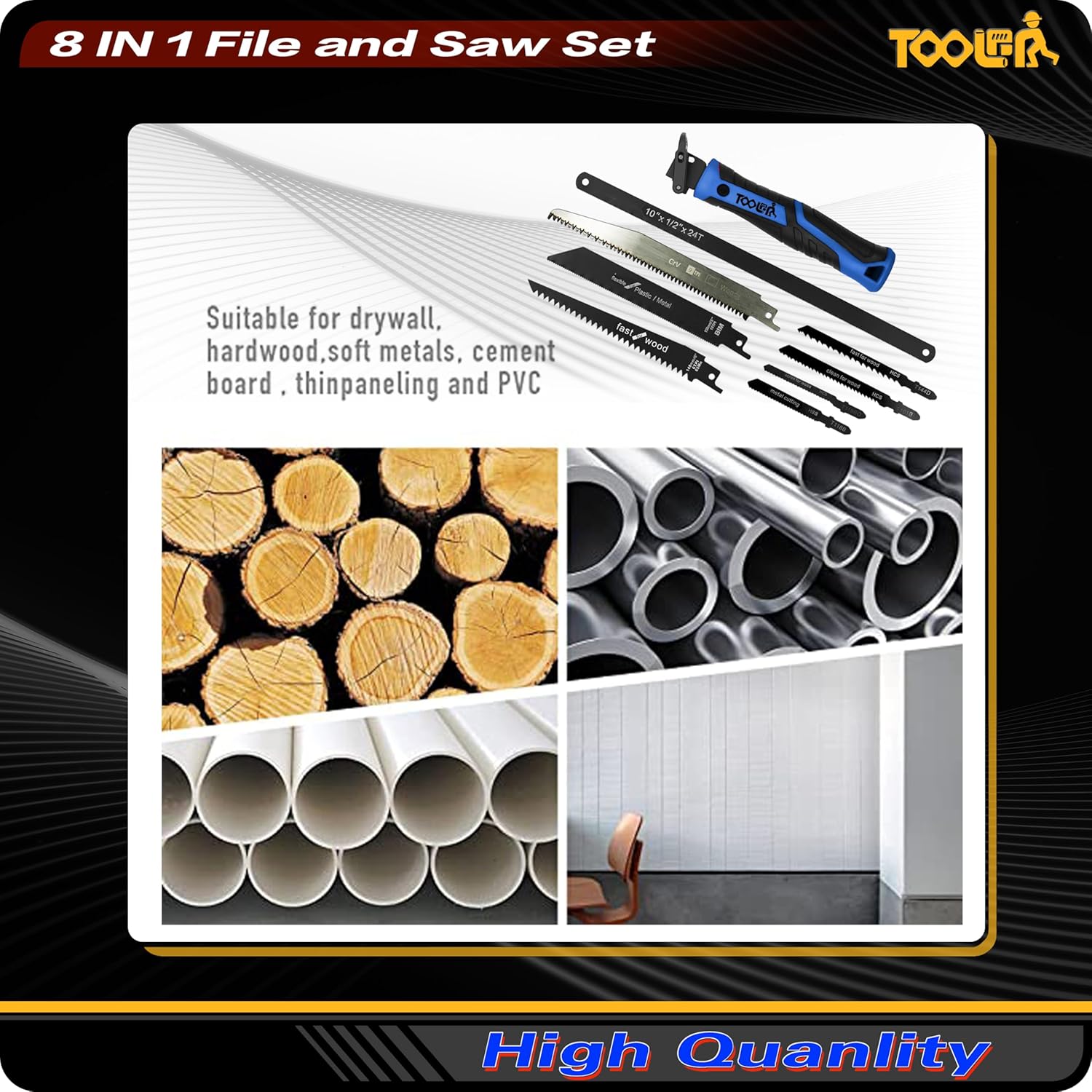 TOOLAN 8-in-1 Hand Saw: Drywall Cutter, Hacksaw, Jab Saw – Cuts Wood/Metal/Plastic/Plywood | Quick-Change Blade