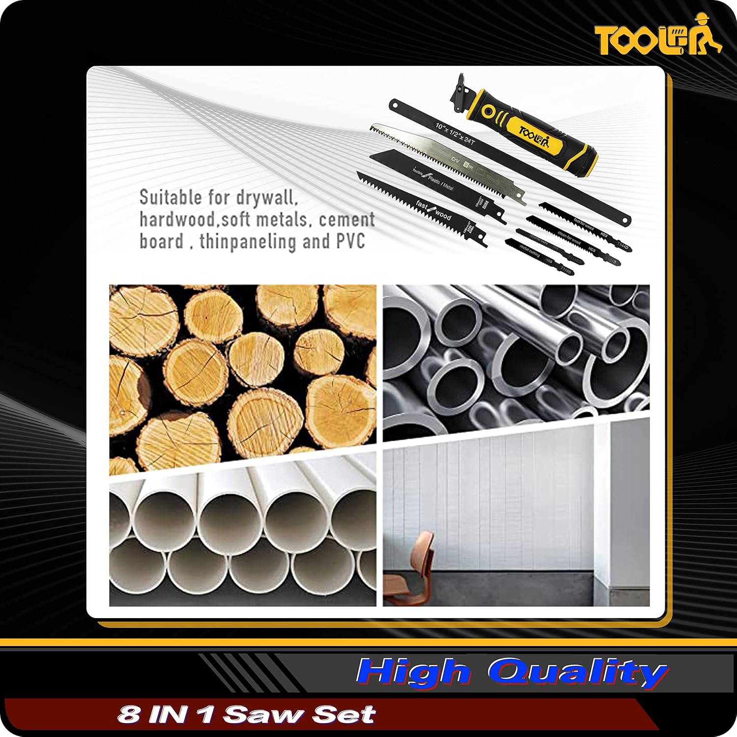 TOOLAN 8-in-1 Hand Saw: Drywall Cutter, Hacksaw, Jab Saw – Cuts Wood/Metal/Plastic/Plywood | Quick-Change Blade