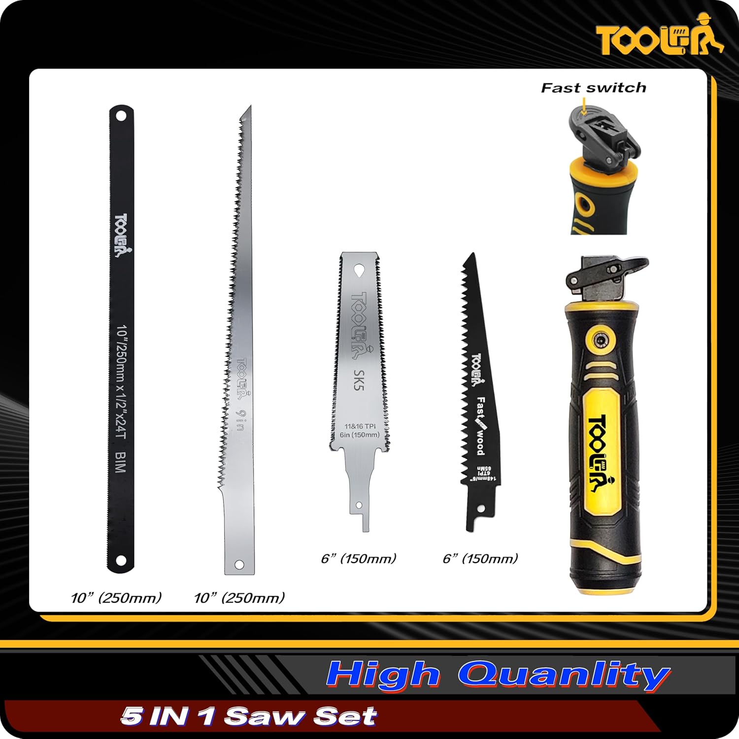 TOOLAN 8-in-1 Hand Saw: Drywall Cutter, Hacksaw, Jab Saw – Cuts Wood/Metal/Plastic/Plywood | Quick-Change Blade