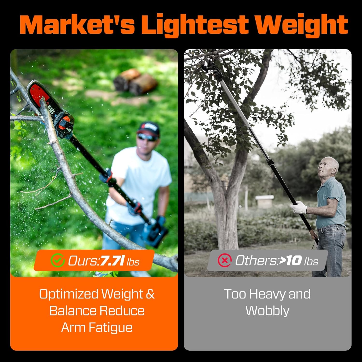 SENIX 10 X6 60V Pole Saw – 14ft Reach, Carbon Fiber, 65.5ft/s | Pruning & Trimming (CSPX6-M)