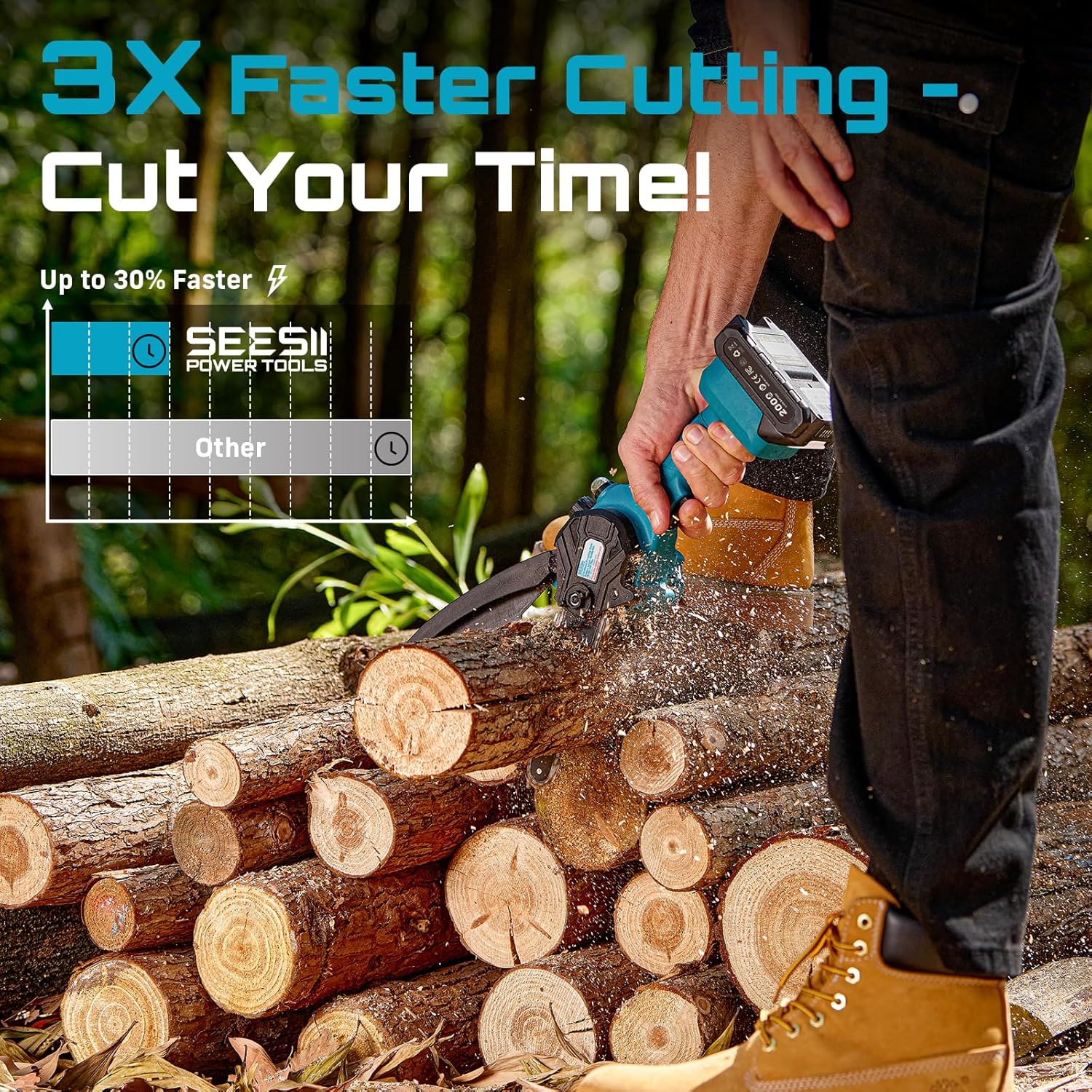 SEESII PS600: 2-in-1 Pole Saw & Mini Chainsaw – Cordless, 6