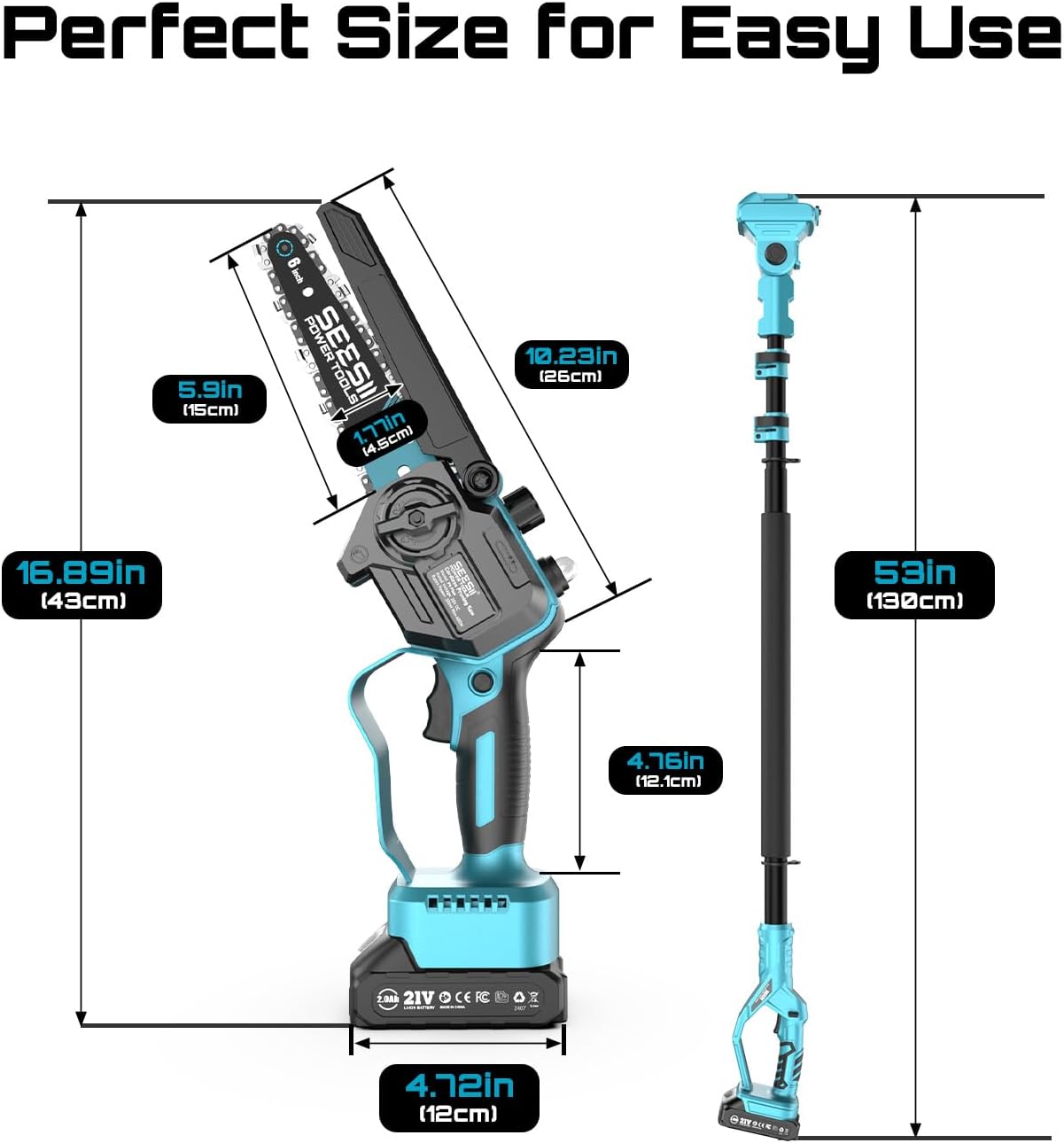 SEESII PS600: 2-in-1 Pole Saw & Mini Chainsaw – Cordless, 6