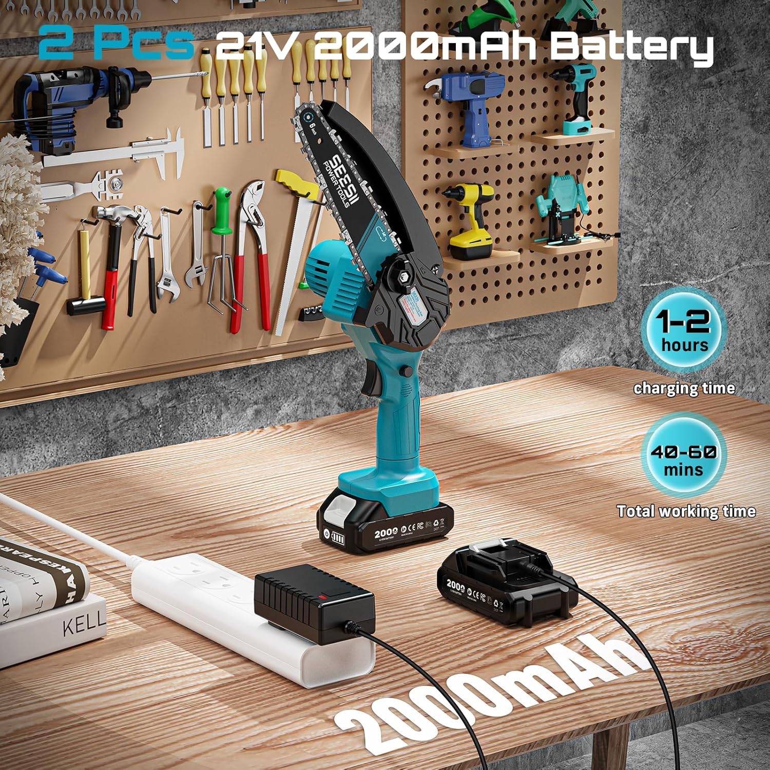 SEESII PS600: 2-in-1 Pole Saw & Mini Chainsaw – Cordless, 6